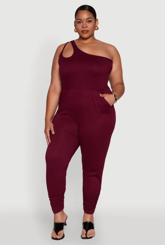 Plus Size Keyhole One Shoulder Jumpsuit sold by Rainbow