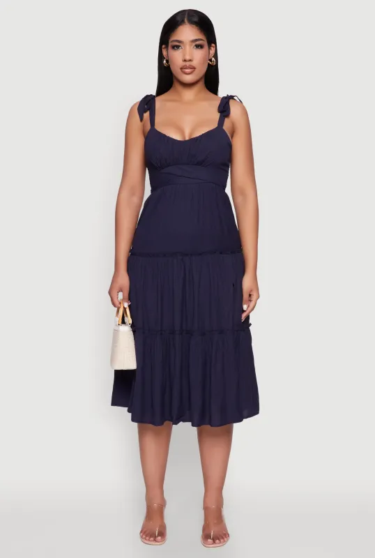Chic Bow Strap Tiered Sundress with Side Slit sold by Rainbow