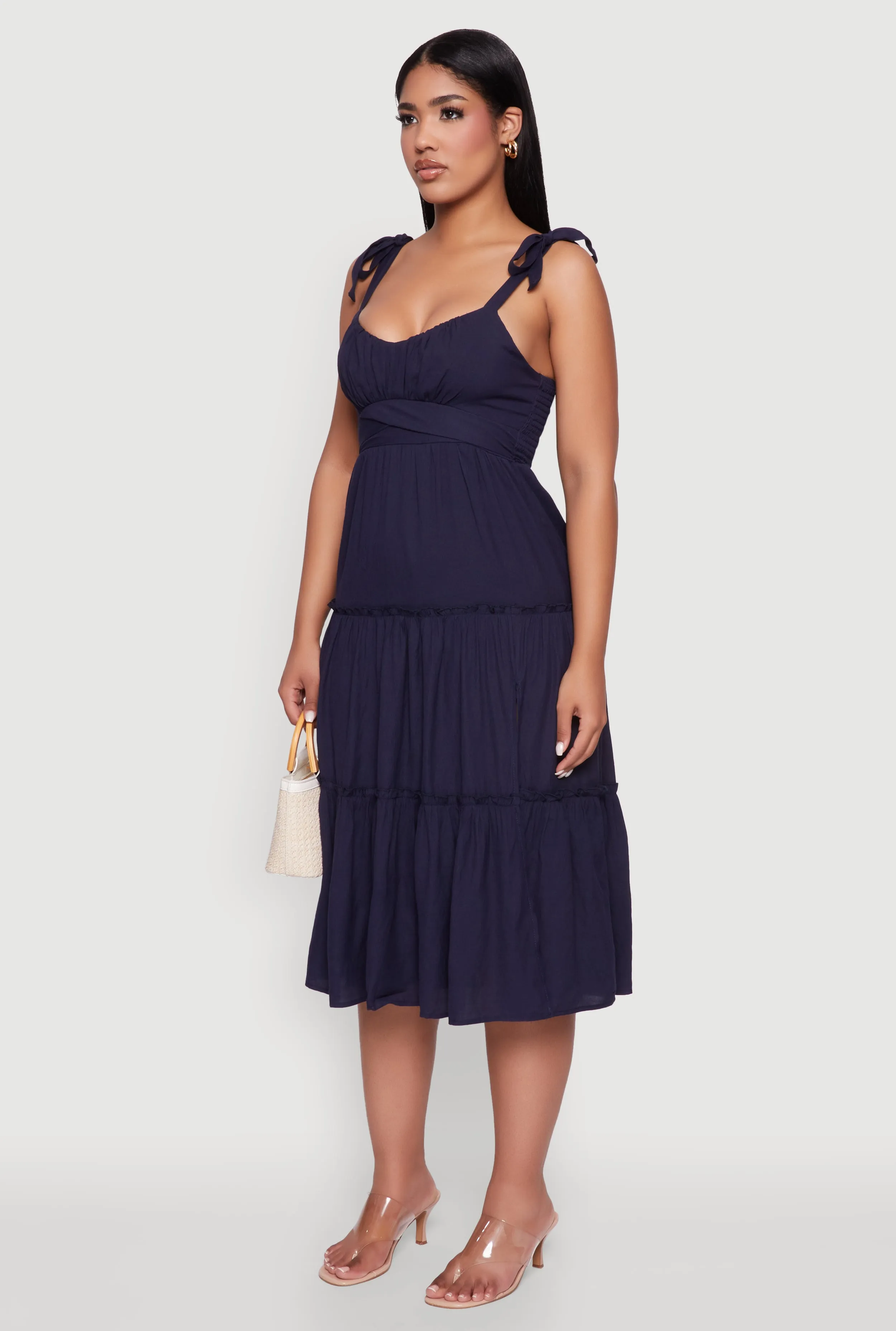 Chic Bow Strap Tiered Sundress with Side Slit sold by Rainbow product image thumbnail 3