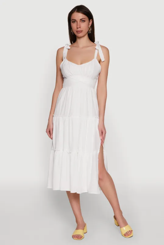 Chic Bow Strap Tiered Sundress with Side Slit sold by Rainbow