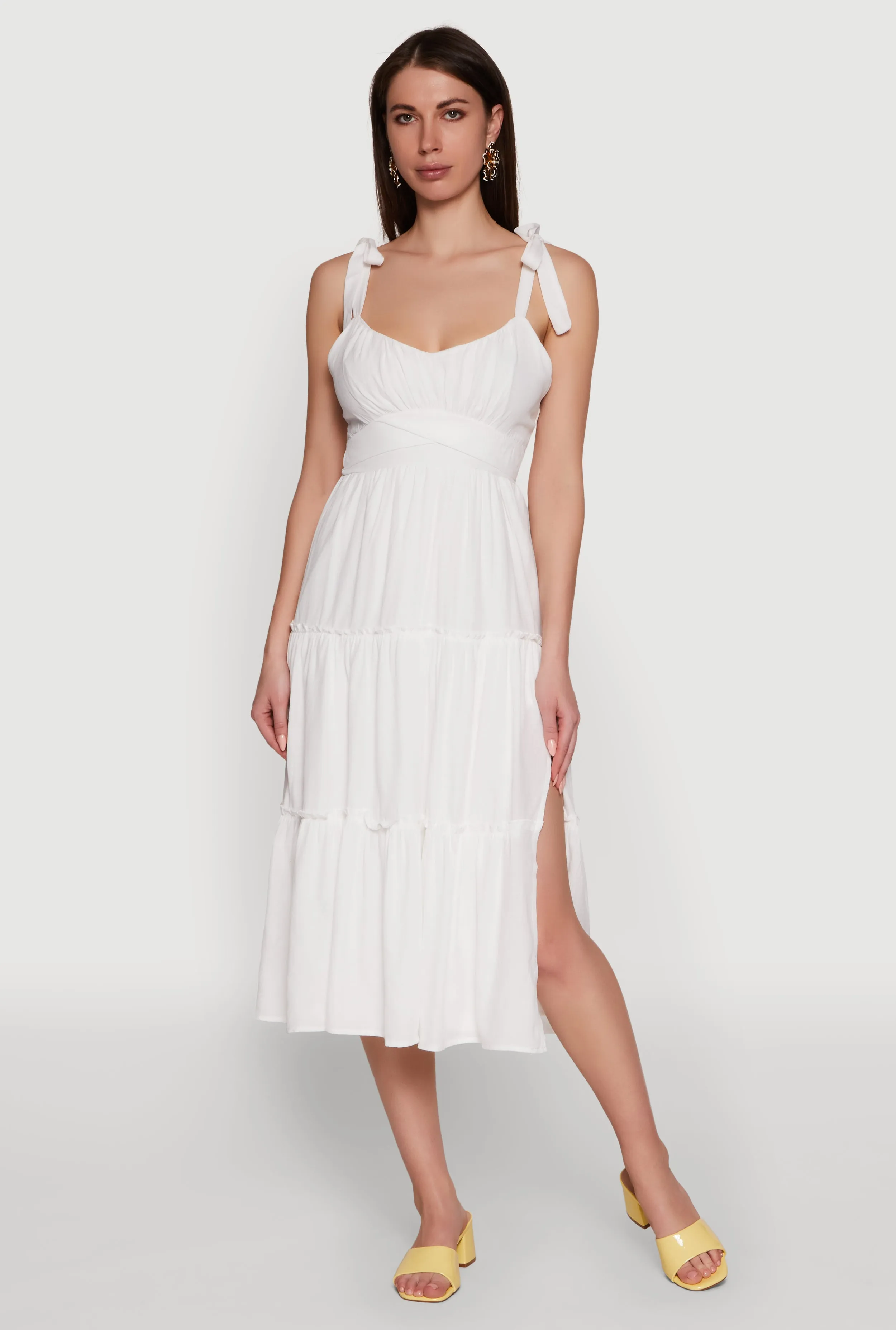 Chic Bow Strap Tiered Sundress with Side Slit sold by Rainbow