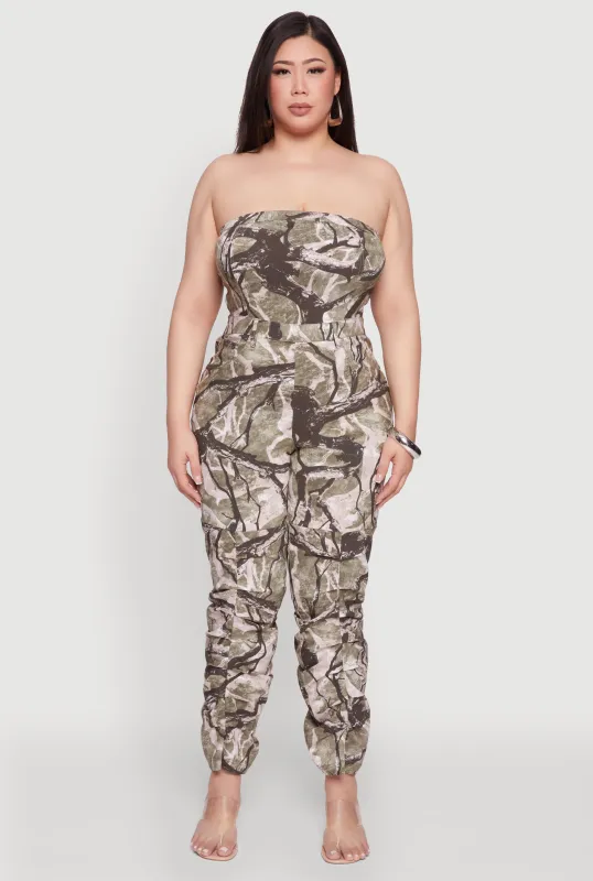 Plus Size Chic Camouflage Stacked Leg Jumpsuit sold by Rainbow