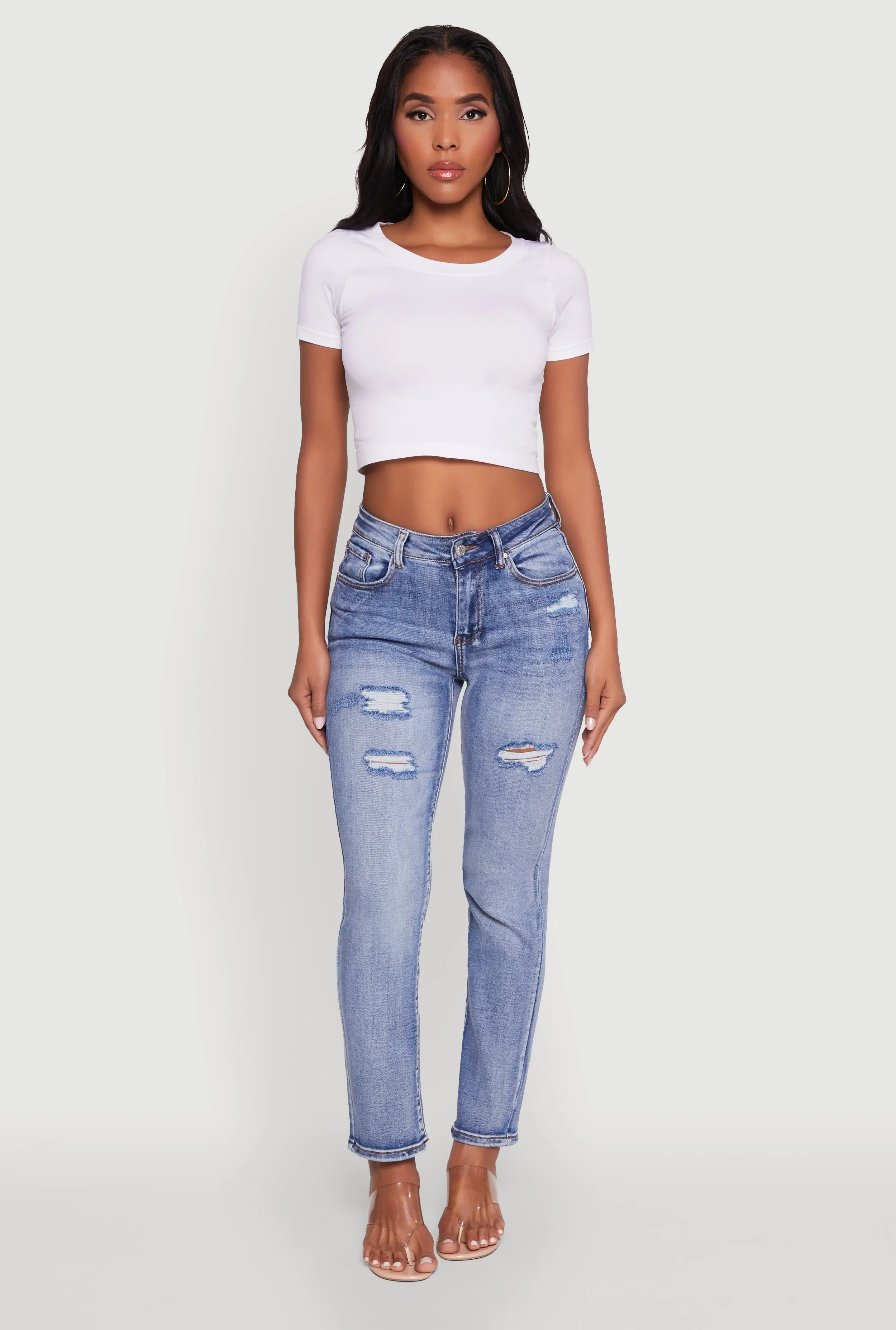 WAX Distressed Straight Leg Jeans sold by Rainbow