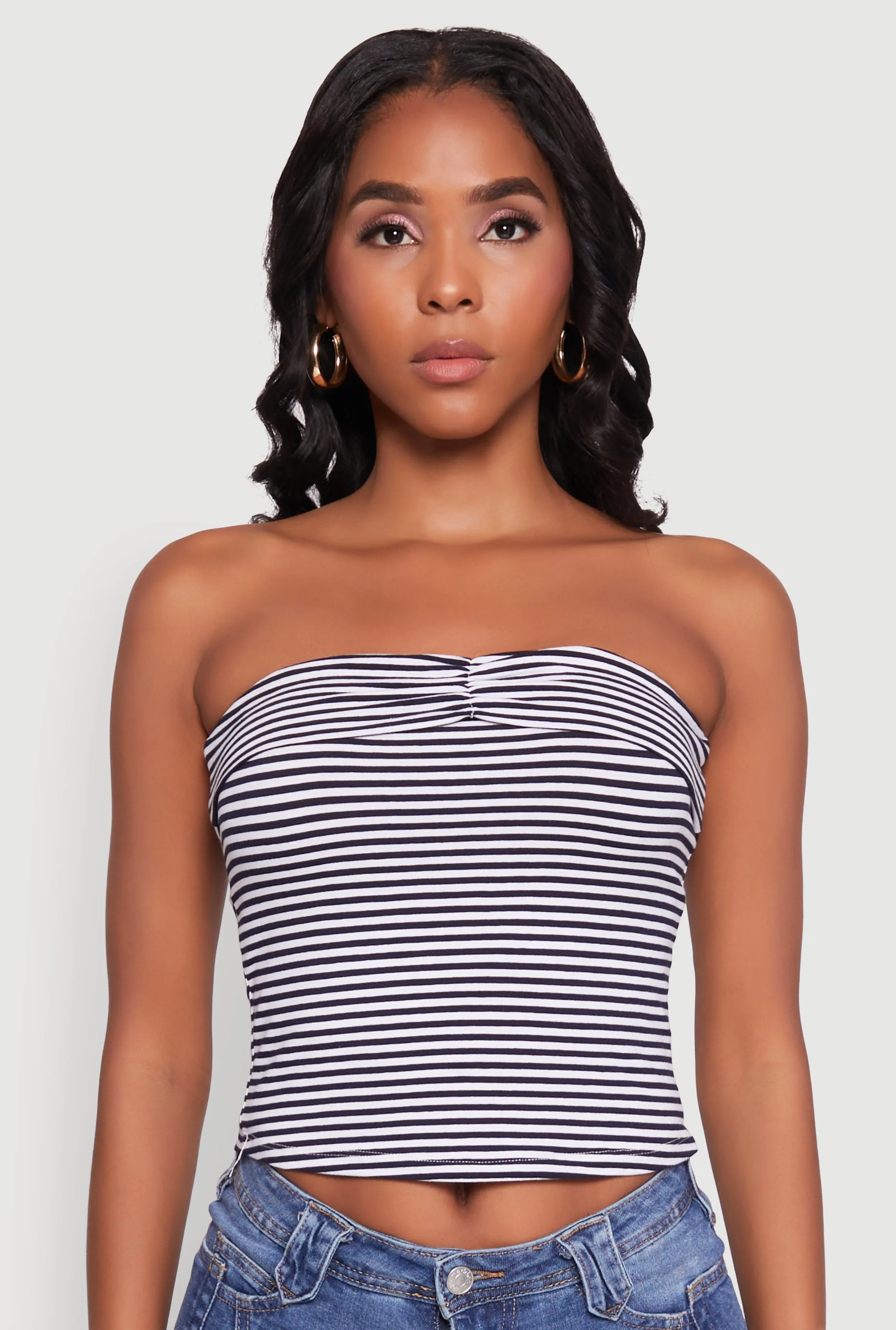 Madden Girl Striped Fold Over Cropped Tube Top sold by Rainbow product image thumbnail 2