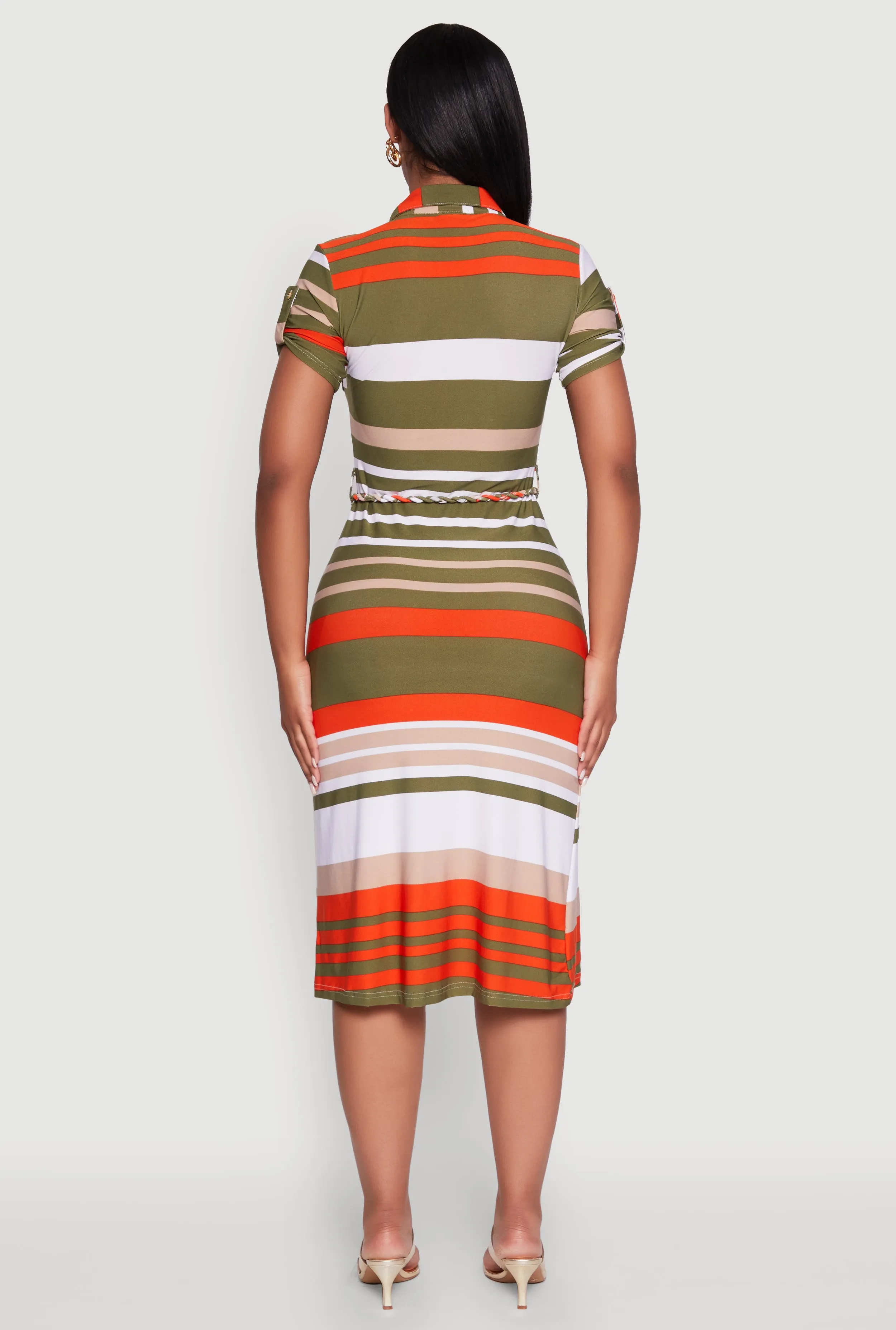Stylish Tie Waist Belted Tabbed Sleeve Shirt Dress sold by Rainbow product image thumbnail 5