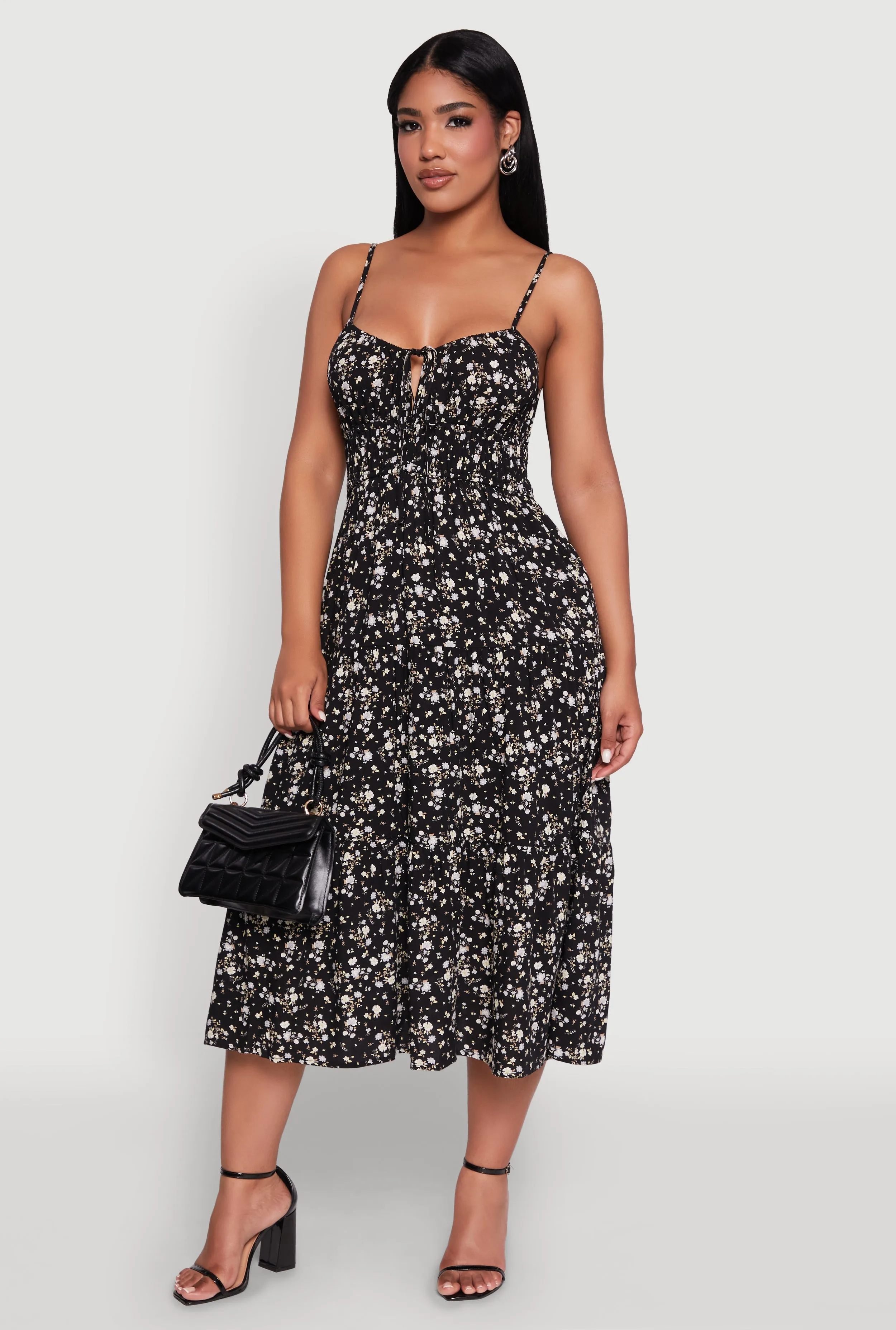 Ditsy Floral Tiered Sundress with Tie Front Keyhole sold by Rainbow