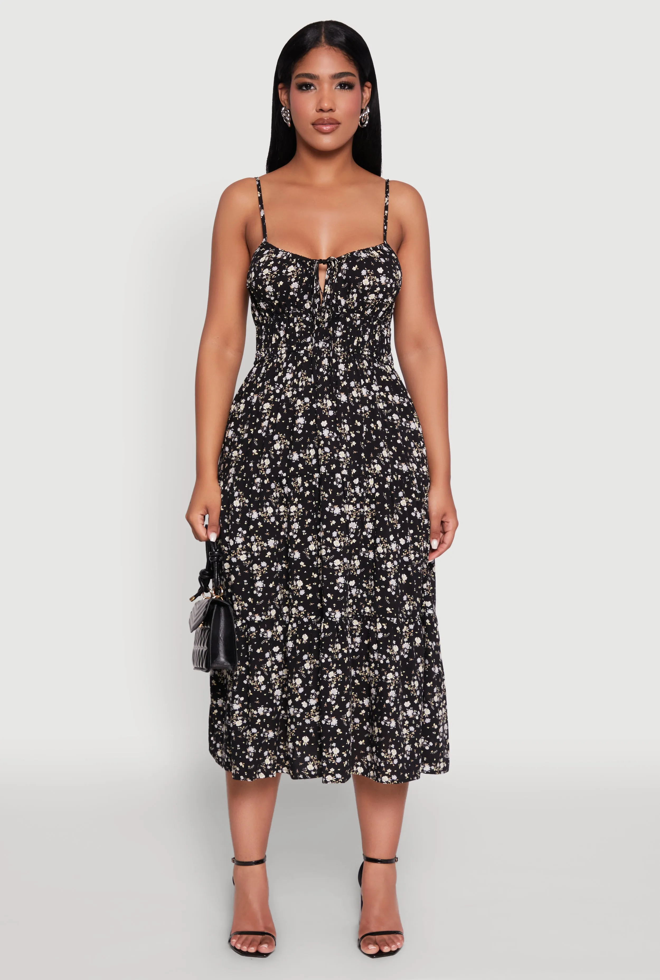 Ditsy Floral Tiered Sundress with Tie Front Keyhole sold by Rainbow product image thumbnail 2