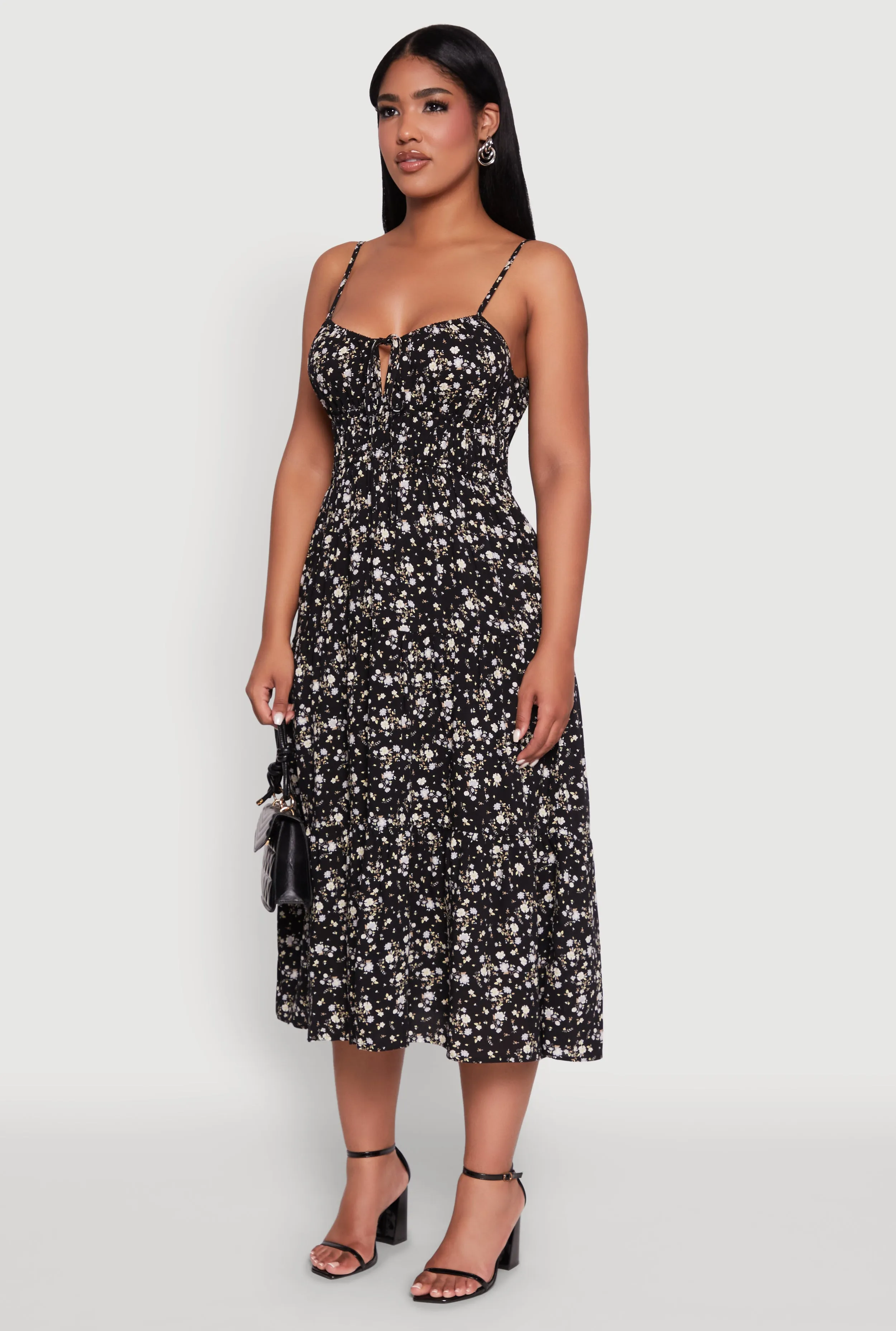 Ditsy Floral Tiered Sundress with Tie Front Keyhole sold by Rainbow product image thumbnail 3