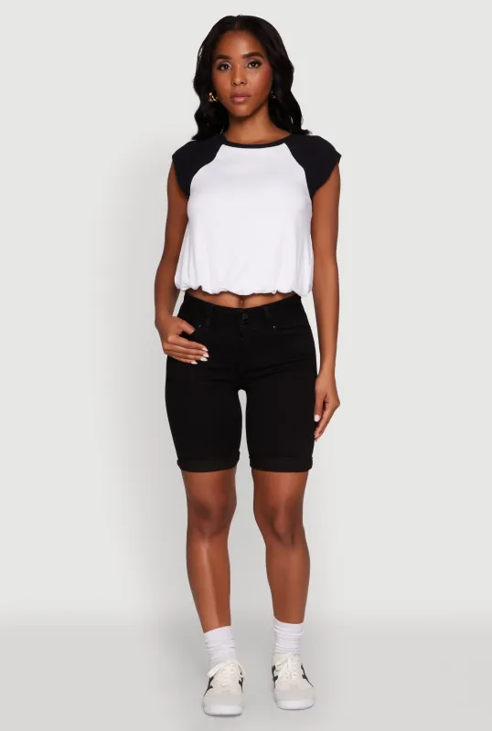 Madden Girl Raglan Sleeve Bubble Hem Crop Top sold by Rainbow