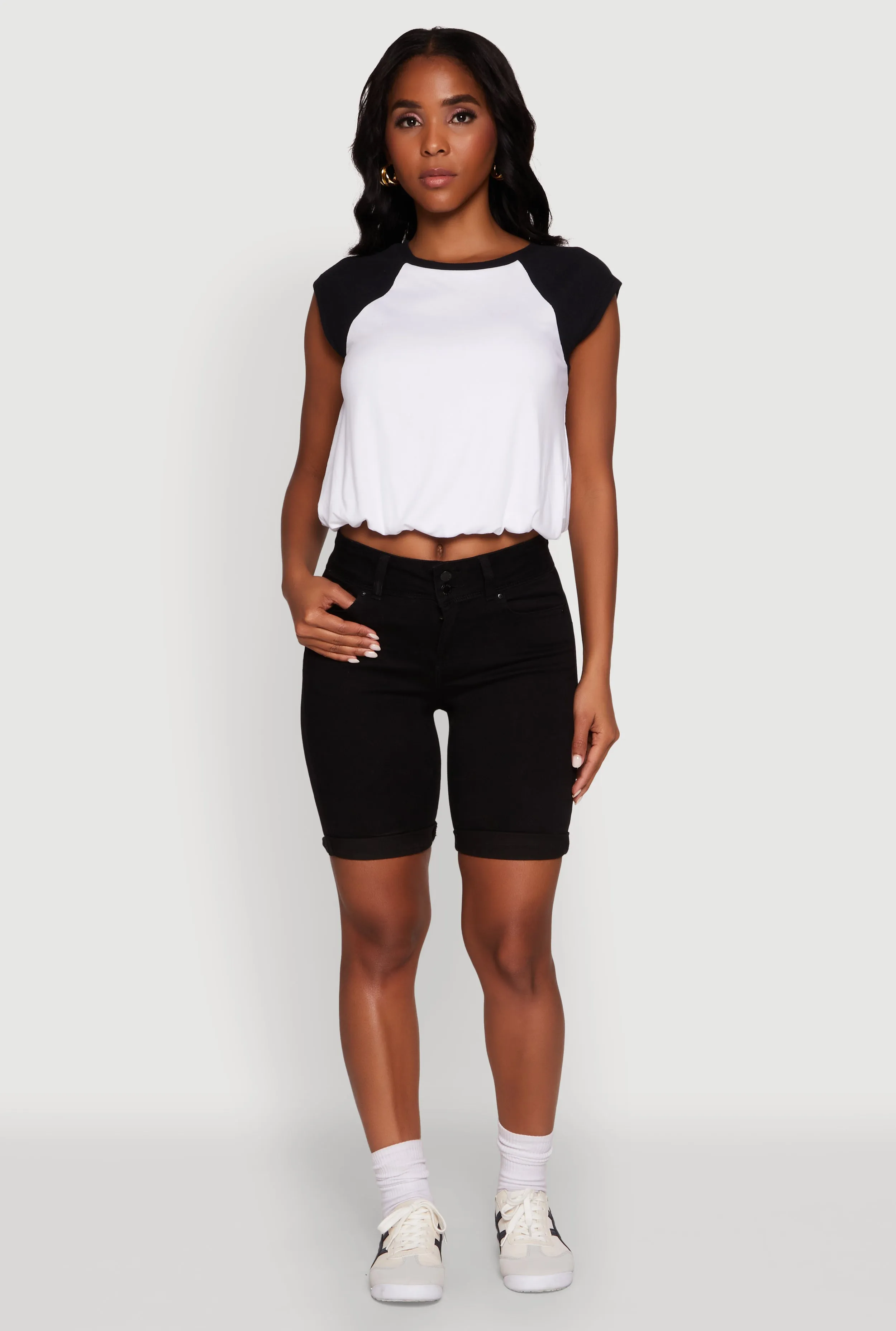 Madden Girl Raglan Sleeve Bubble Hem Crop Top sold by Rainbow