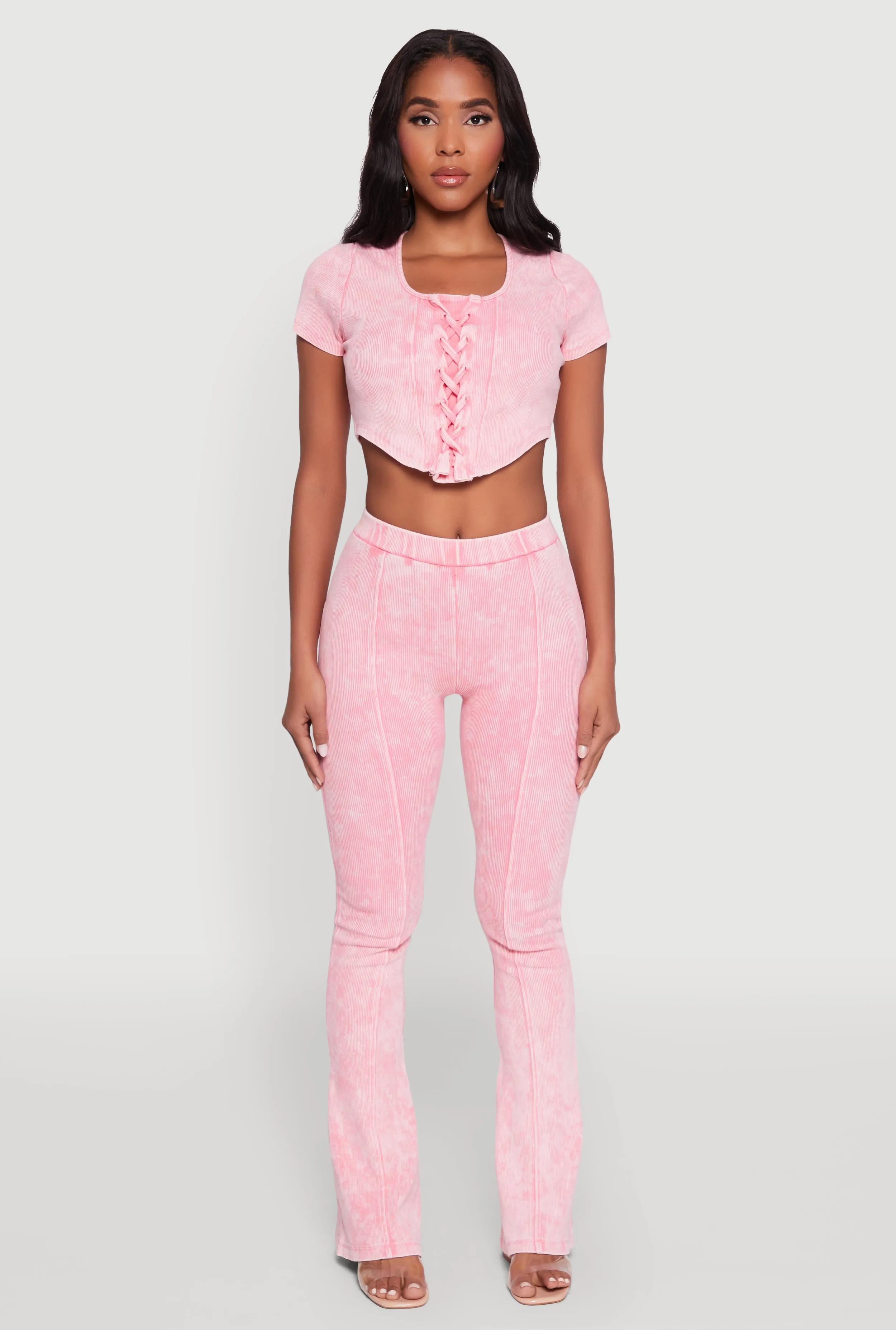 Mineral Wash Lace Up Detail Crop Top sold by Rainbow product image thumbnail 3