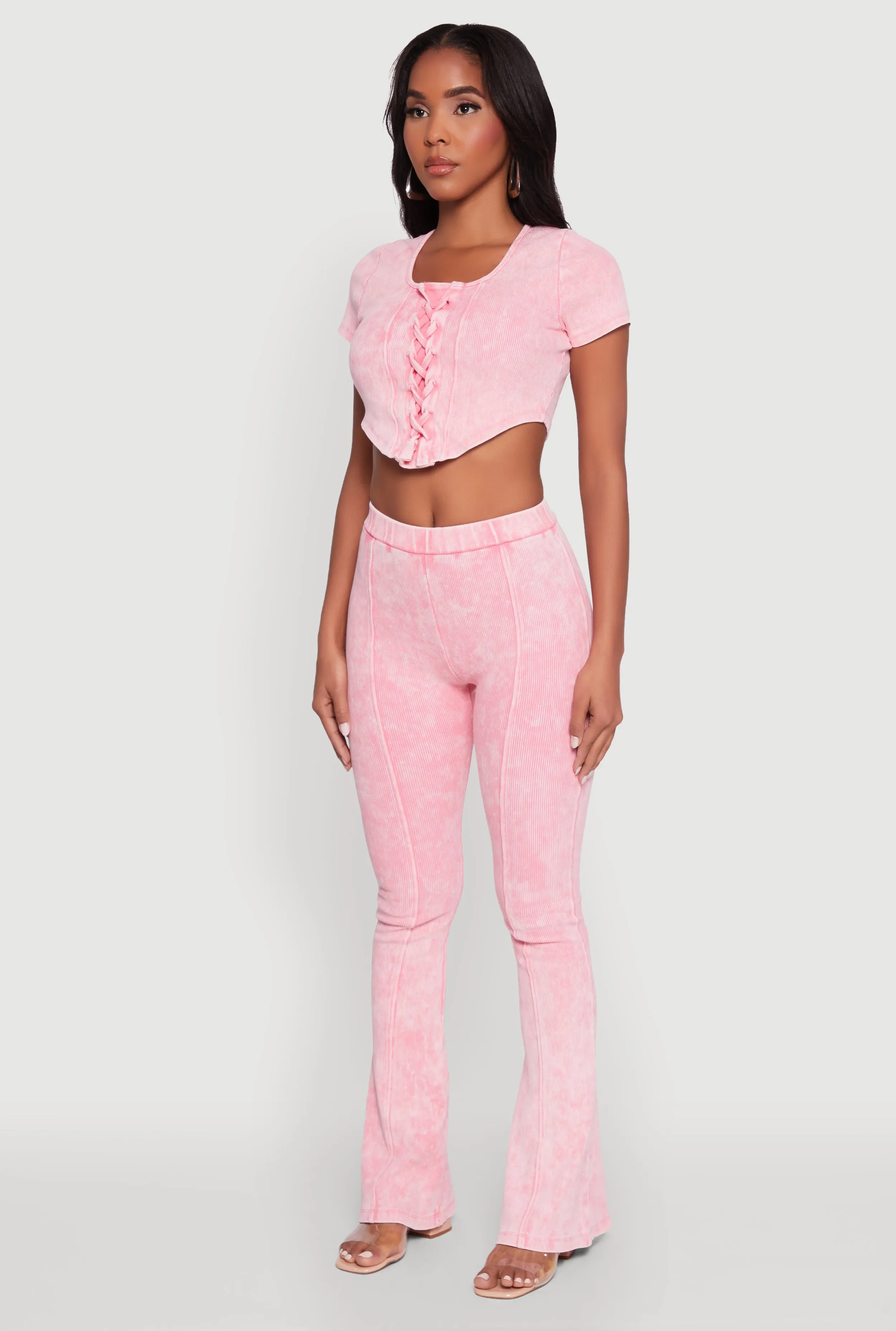 Mineral Wash Lace Up Detail Crop Top sold by Rainbow product image thumbnail 5