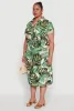 Plus Size Short Sleeve Leaf Print Shirt Dress sold by Rainbow