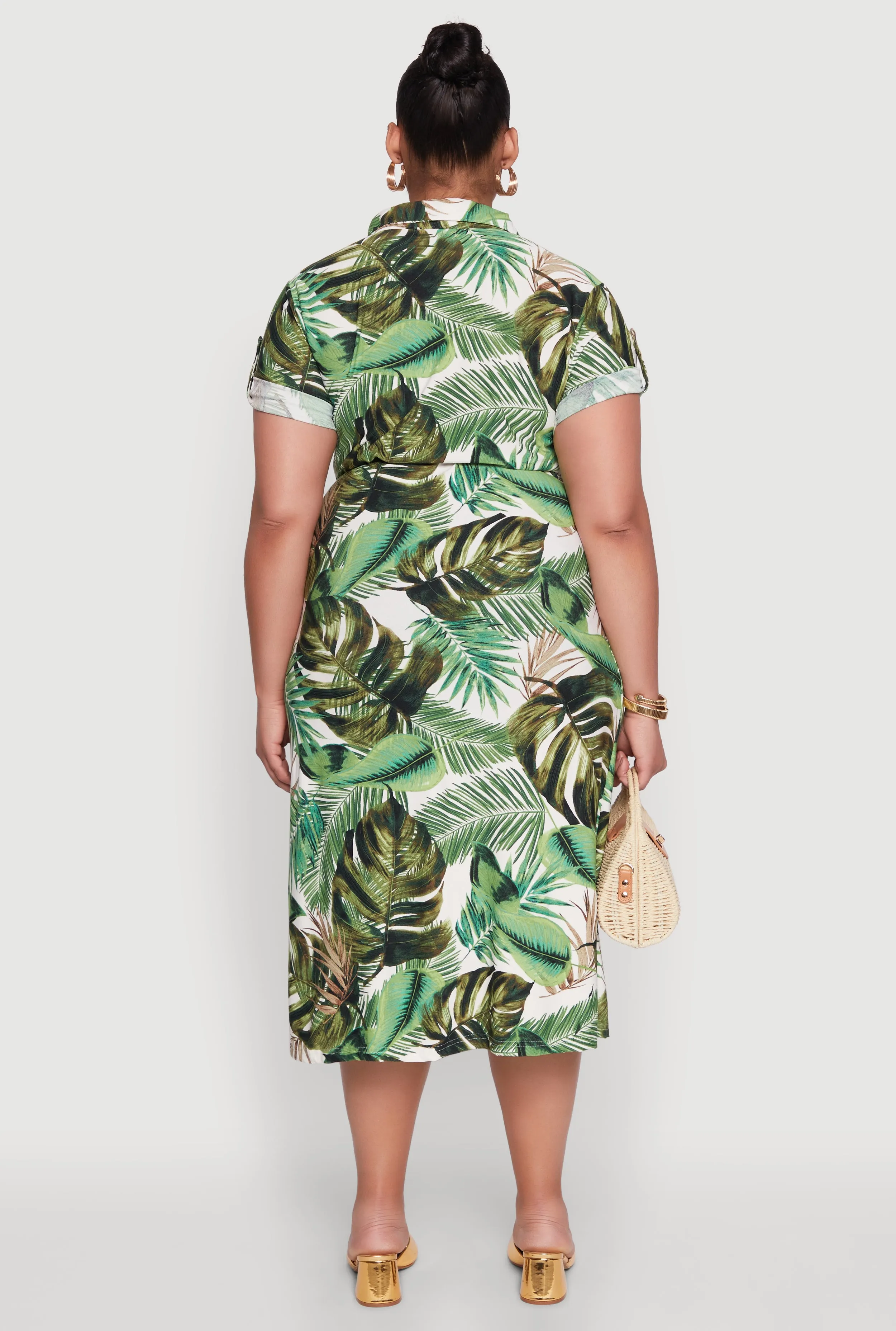 Plus Size Short Sleeve Leaf Print Shirt Dress sold by Rainbow product image thumbnail 5
