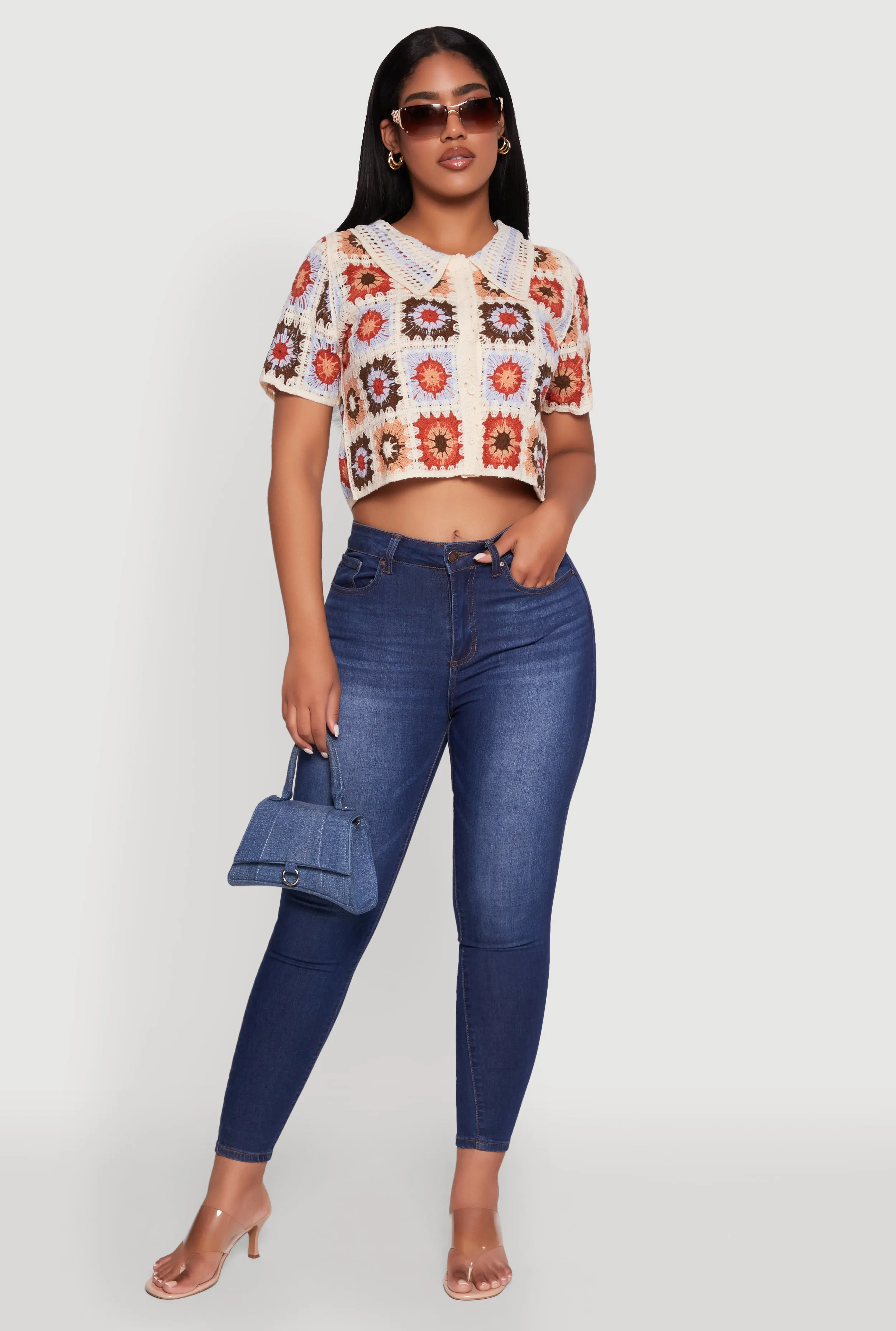 Boho Crochet Shirt with Cropped Hem and Classic Fit sold by Rainbow