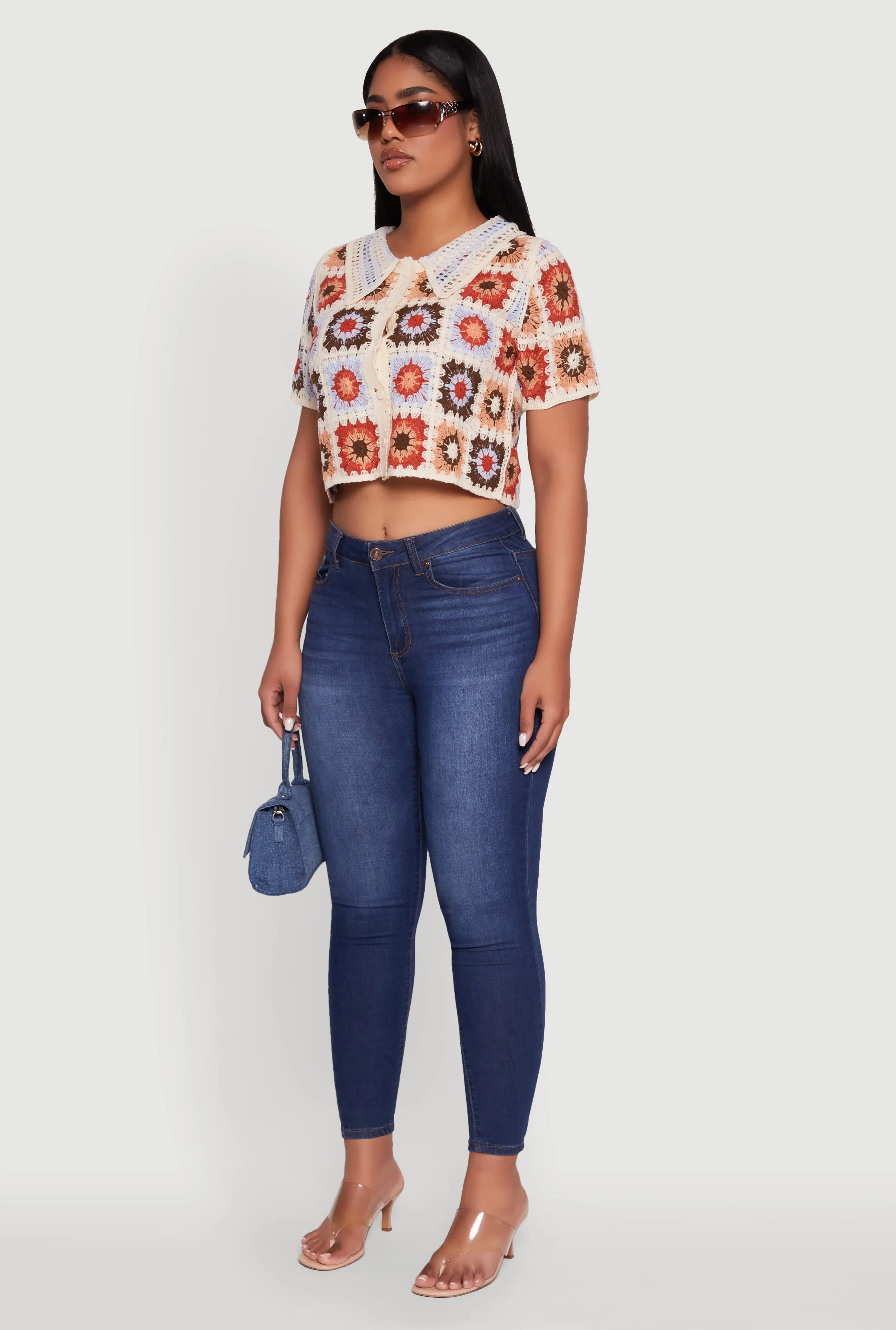 Boho Crochet Shirt with Cropped Hem and Classic Fit sold by Rainbow product image thumbnail 5