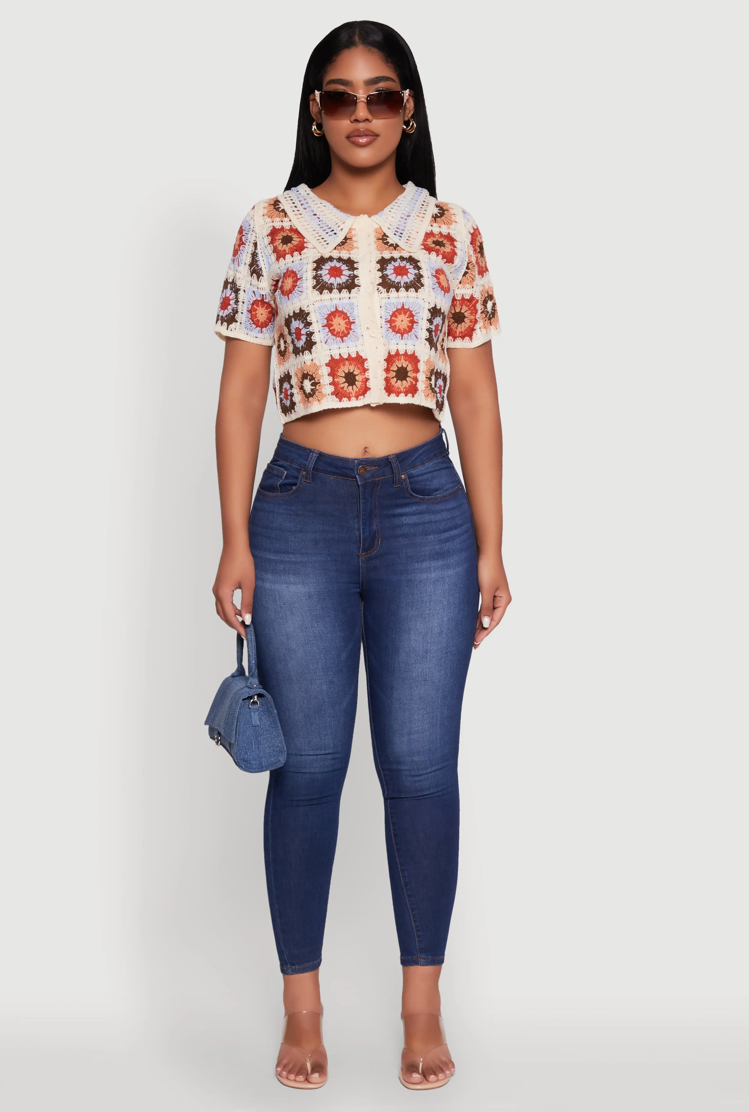 Boho Crochet Shirt with Cropped Hem and Classic Fit sold by Rainbow product image thumbnail 3