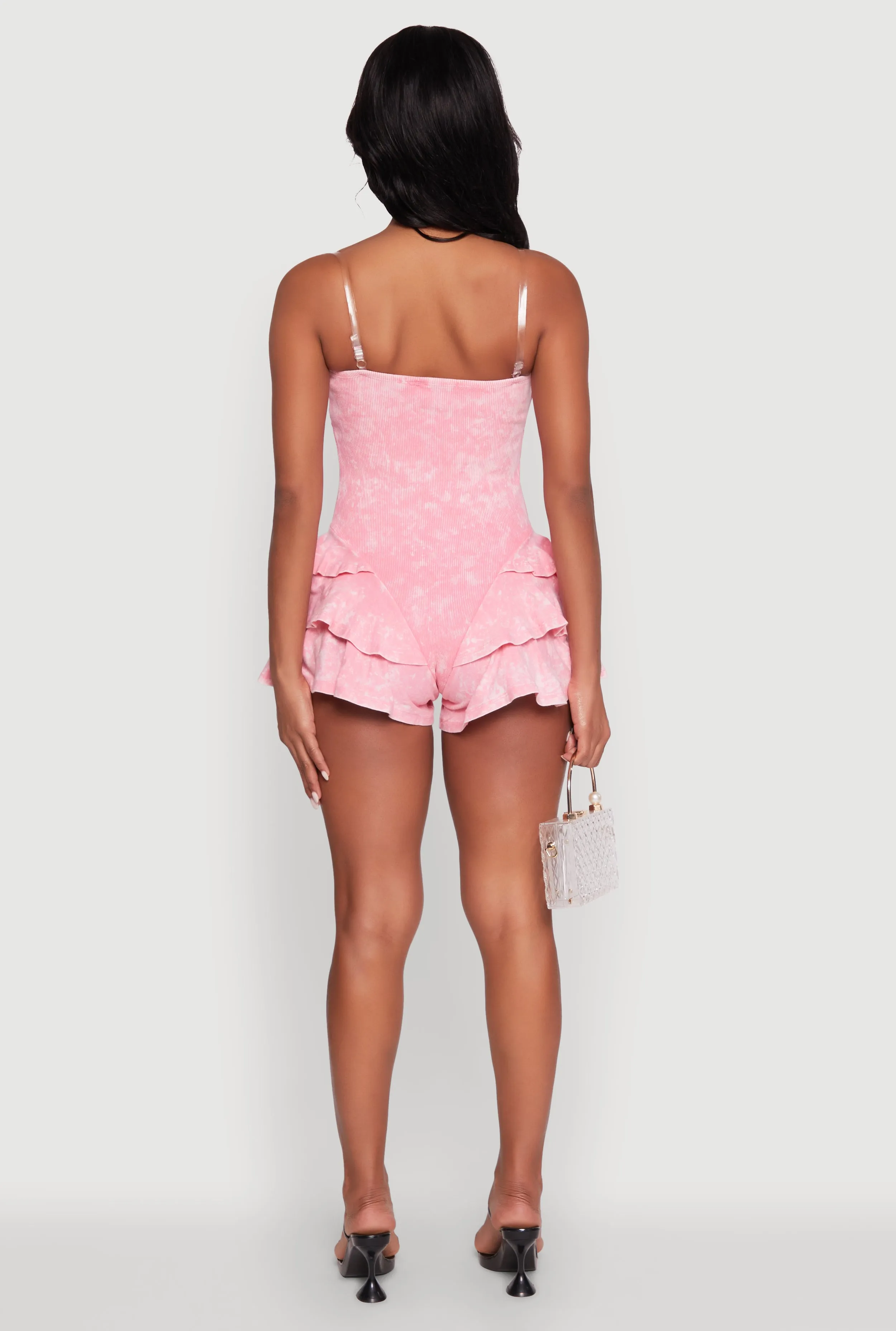 Trendy Acid Wash Corset Romper with Tiered Ruffles sold by Rainbow product image thumbnail 5