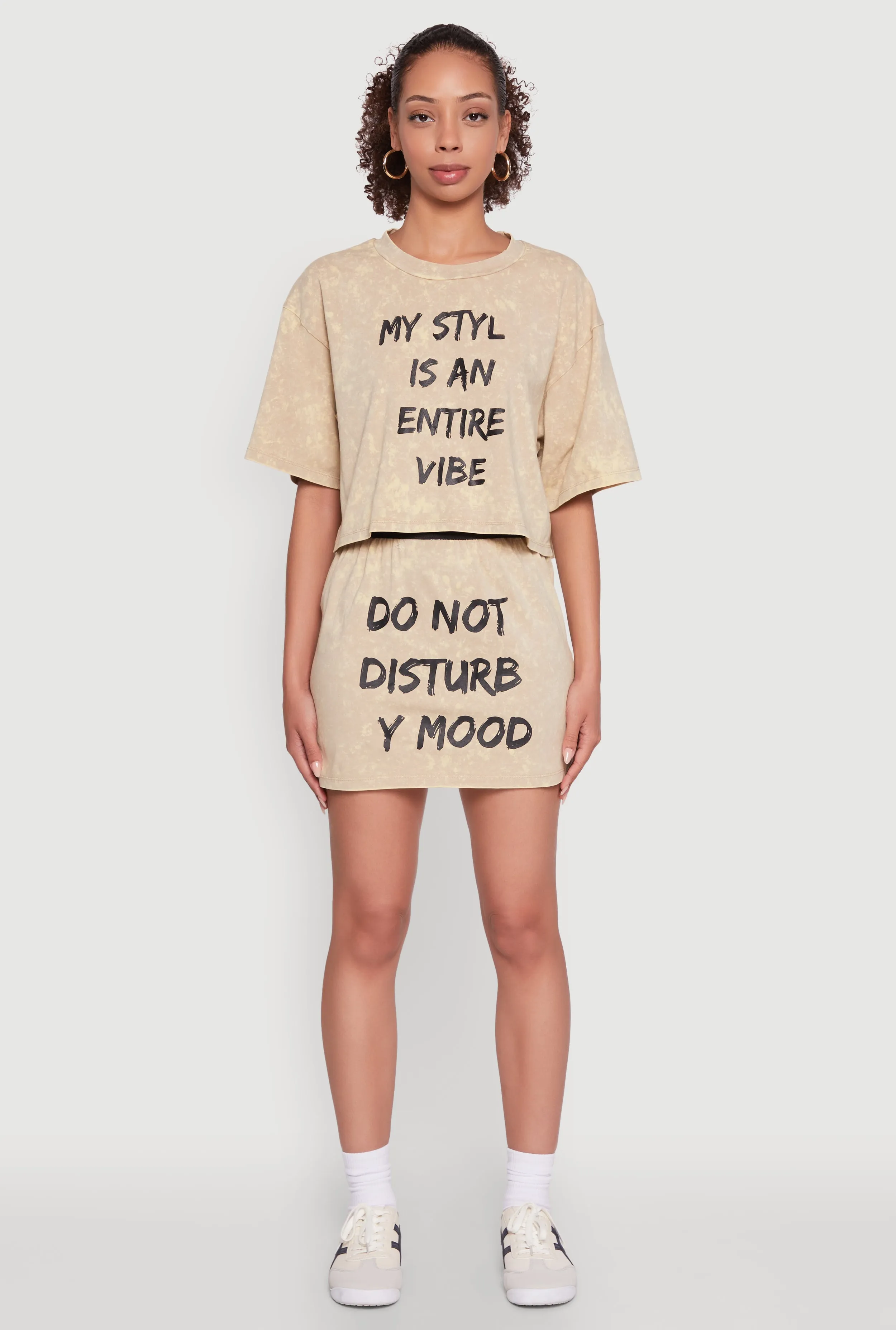 Trendy Mineral Wash Entire Vibe Graphic Oversized Tee sold by Rainbow product image thumbnail 3