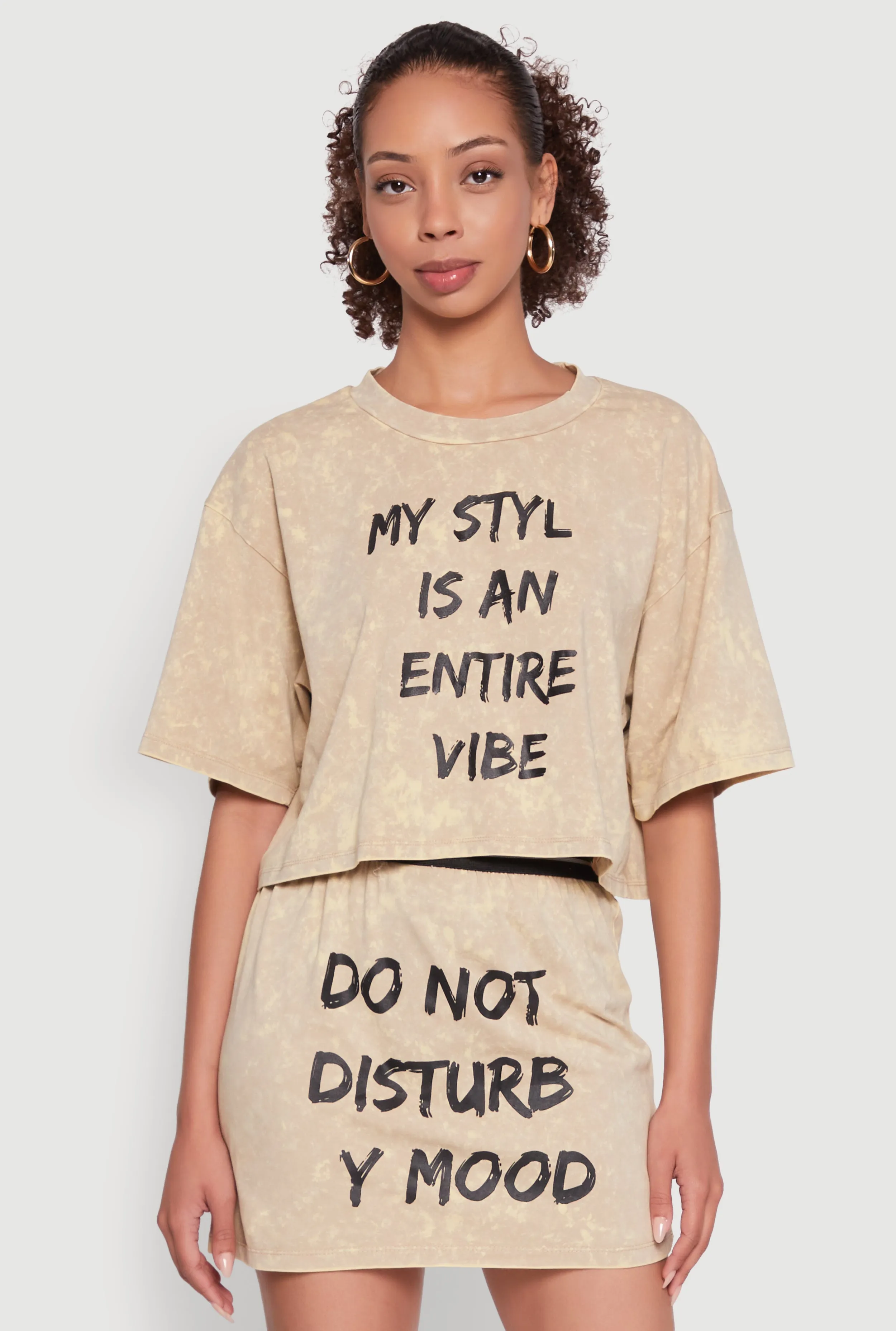 Trendy Mineral Wash Entire Vibe Graphic Oversized Tee sold by Rainbow