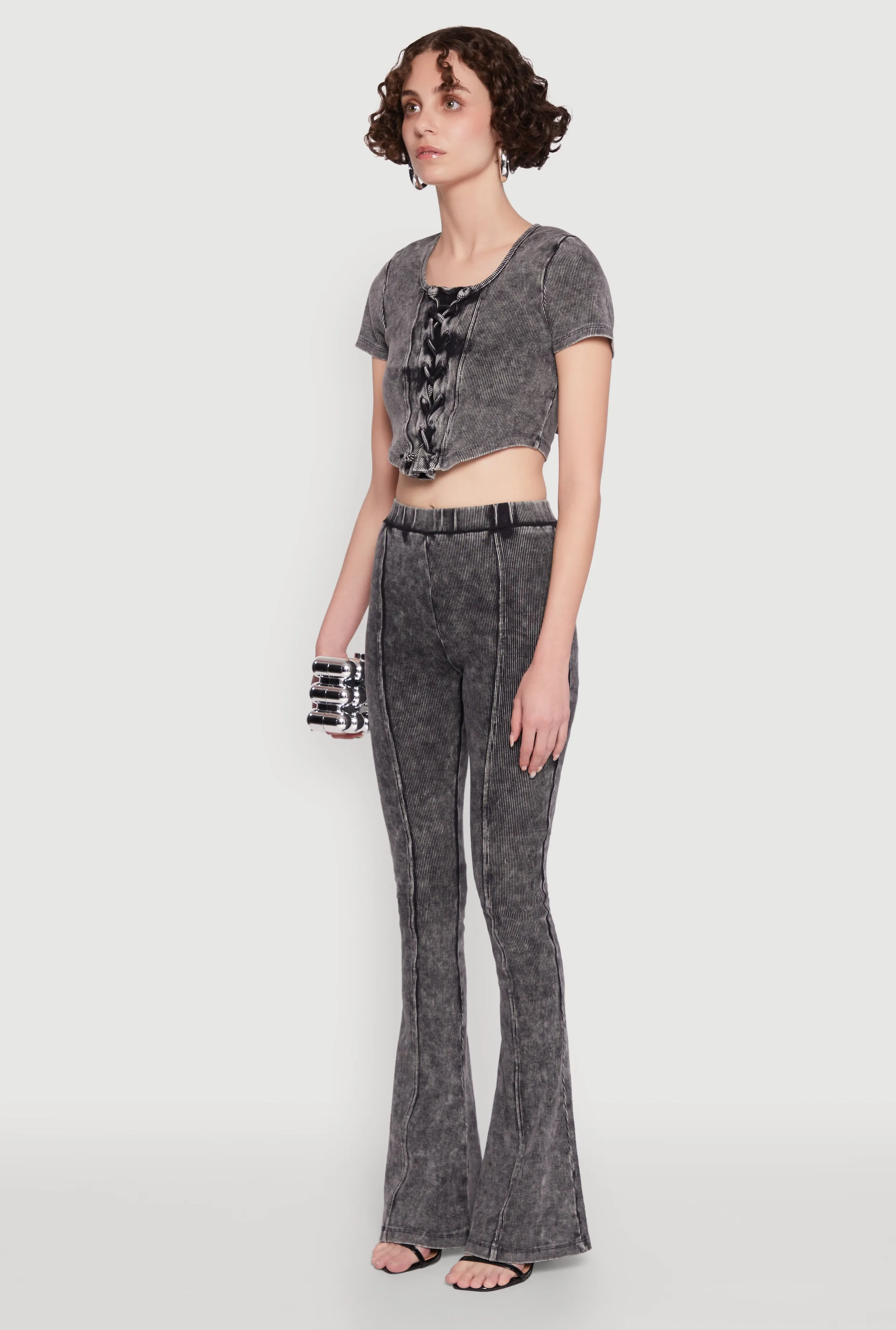 Mineral Wash Lace Up Detail Crop Top sold by Rainbow product image thumbnail 5