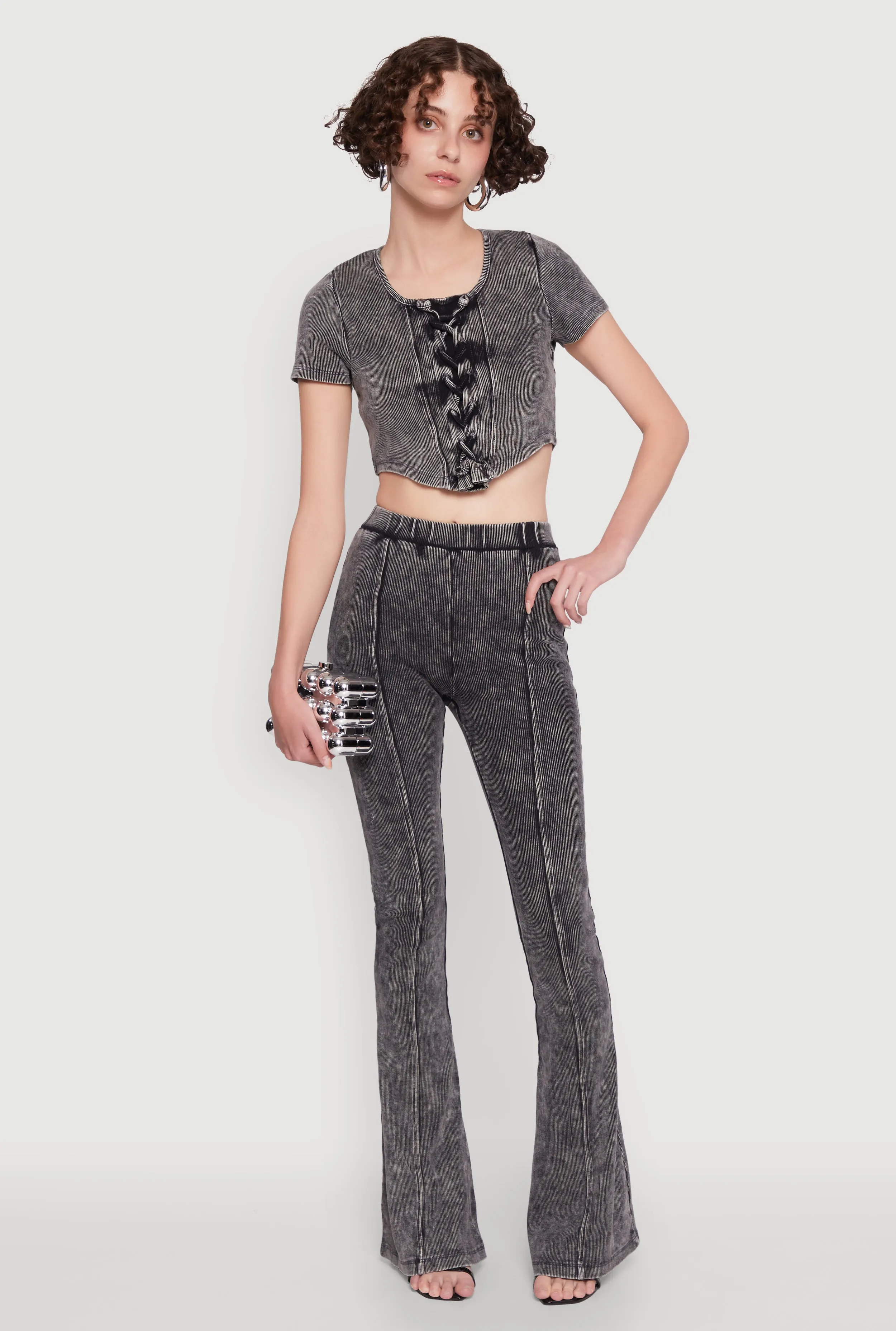 Mineral Wash Lace Up Detail Crop Top sold by Rainbow product image thumbnail 2