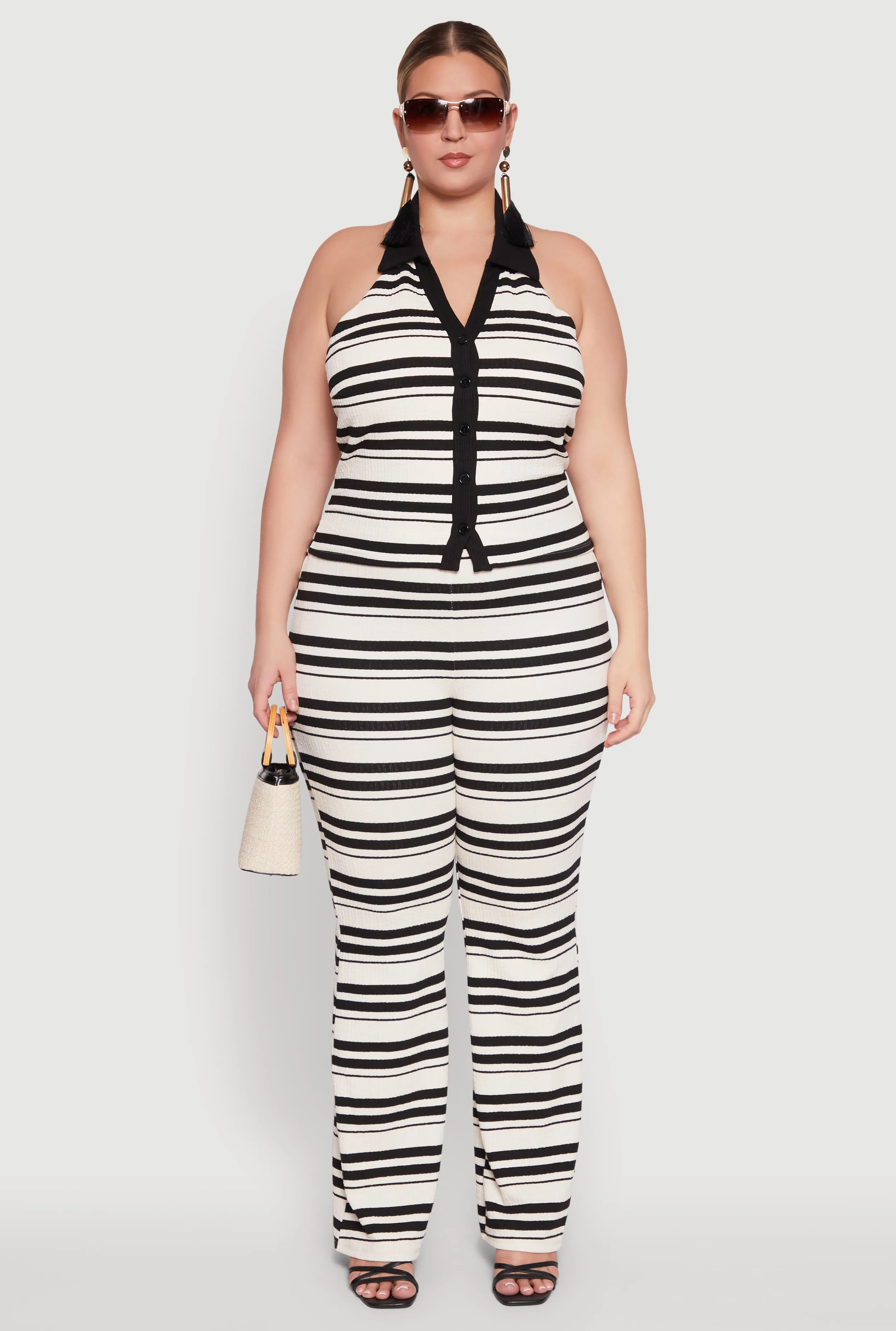 Plus Size Striped Sleeveless Blouse with Halter Neck and Contrast Trim sold by Rainbow product image thumbnail 2
