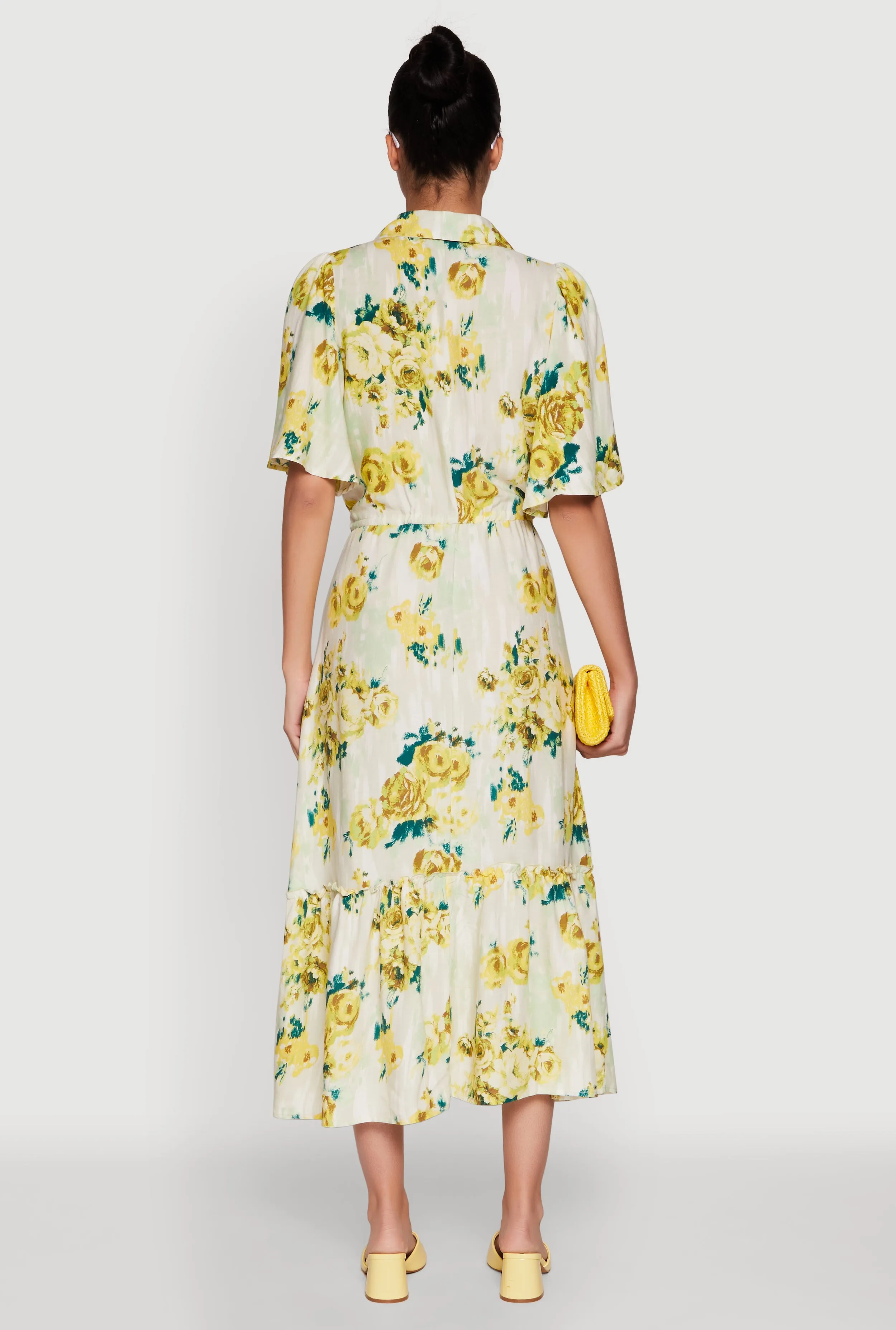 Floral Print Tiered Shirt Dress with Flounce Sleeves sold by Rainbow product image thumbnail 5