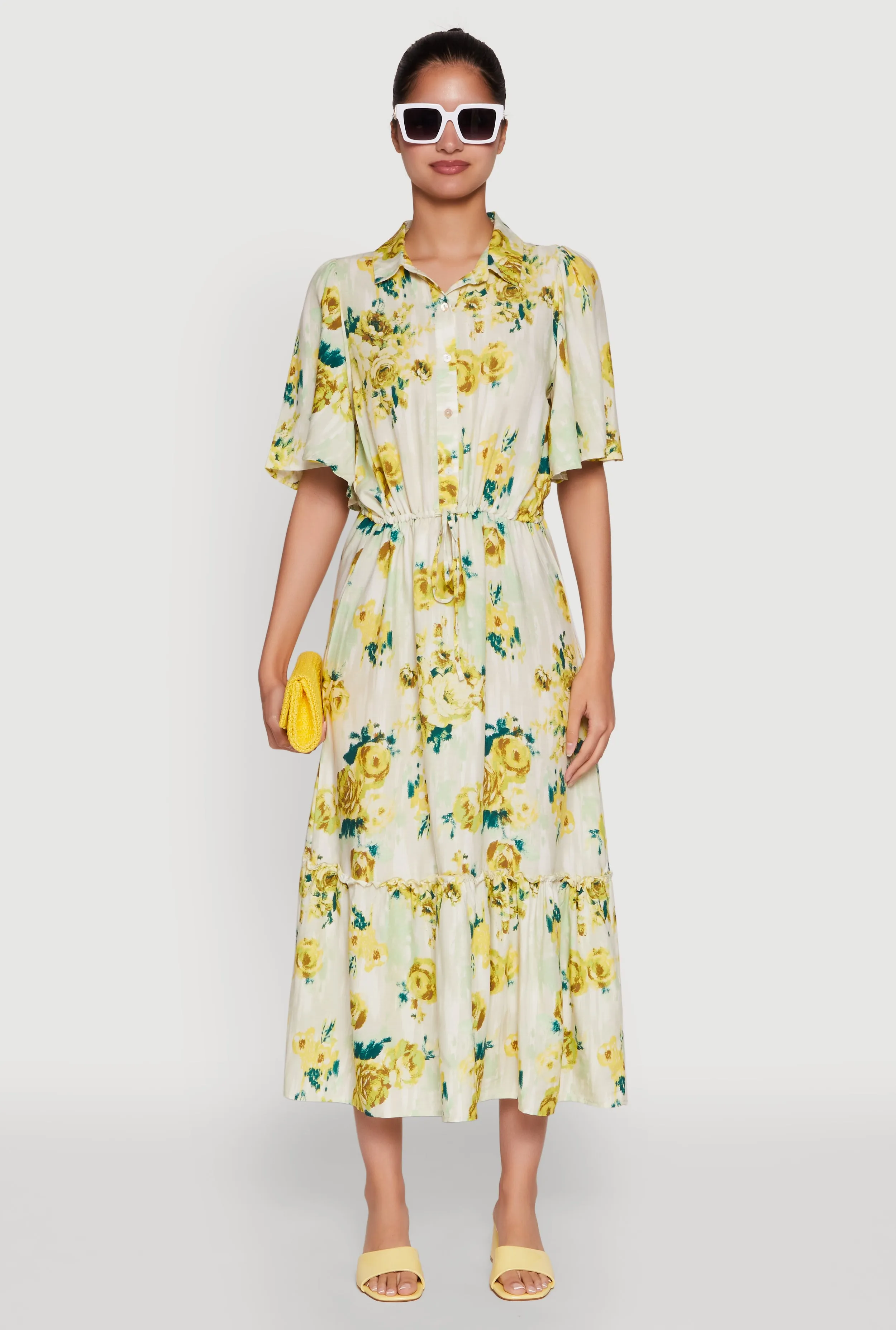 Floral Print Tiered Shirt Dress with Flounce Sleeves sold by Rainbow product image thumbnail 2