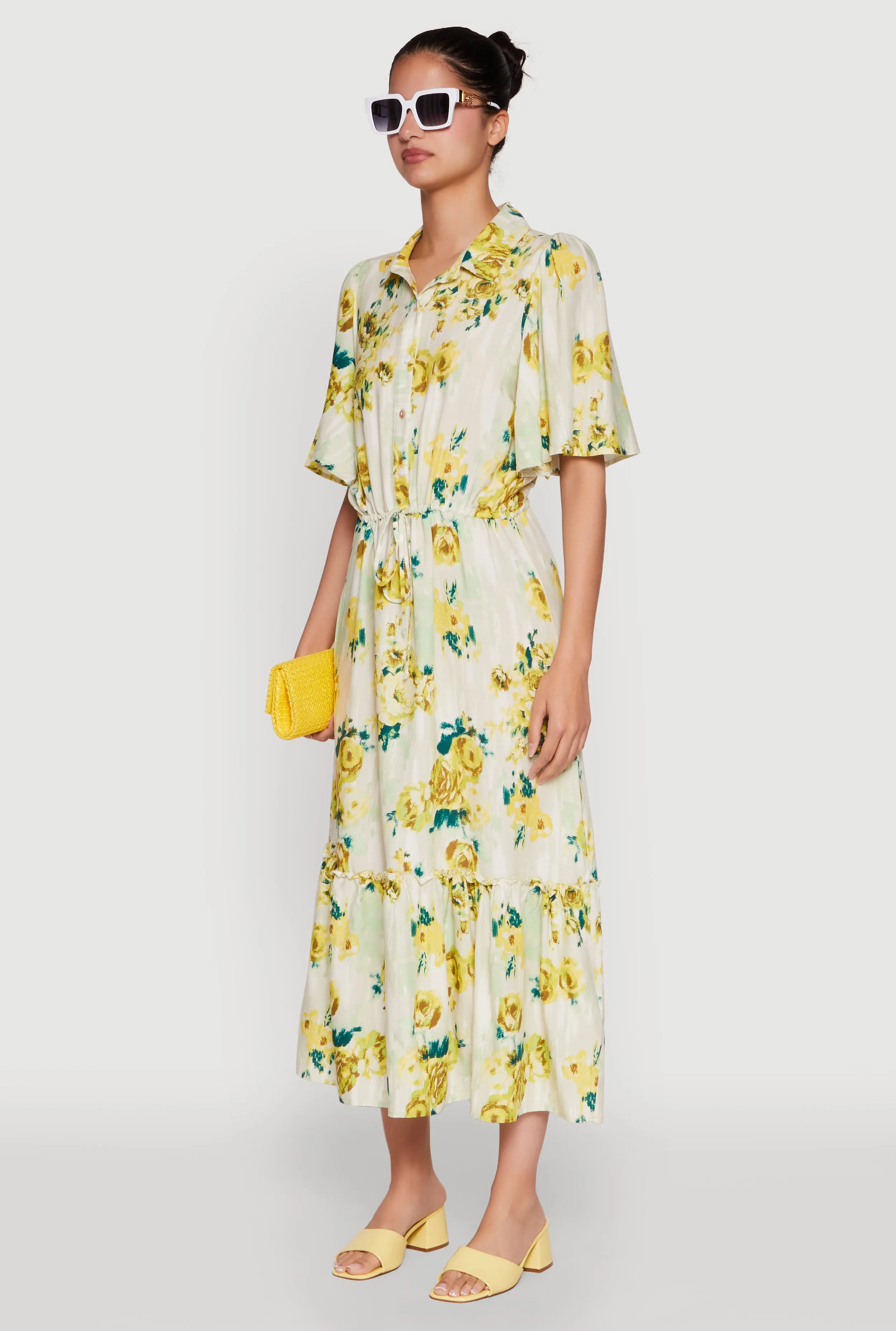 Floral Print Tiered Shirt Dress with Flounce Sleeves sold by Rainbow product image thumbnail 3