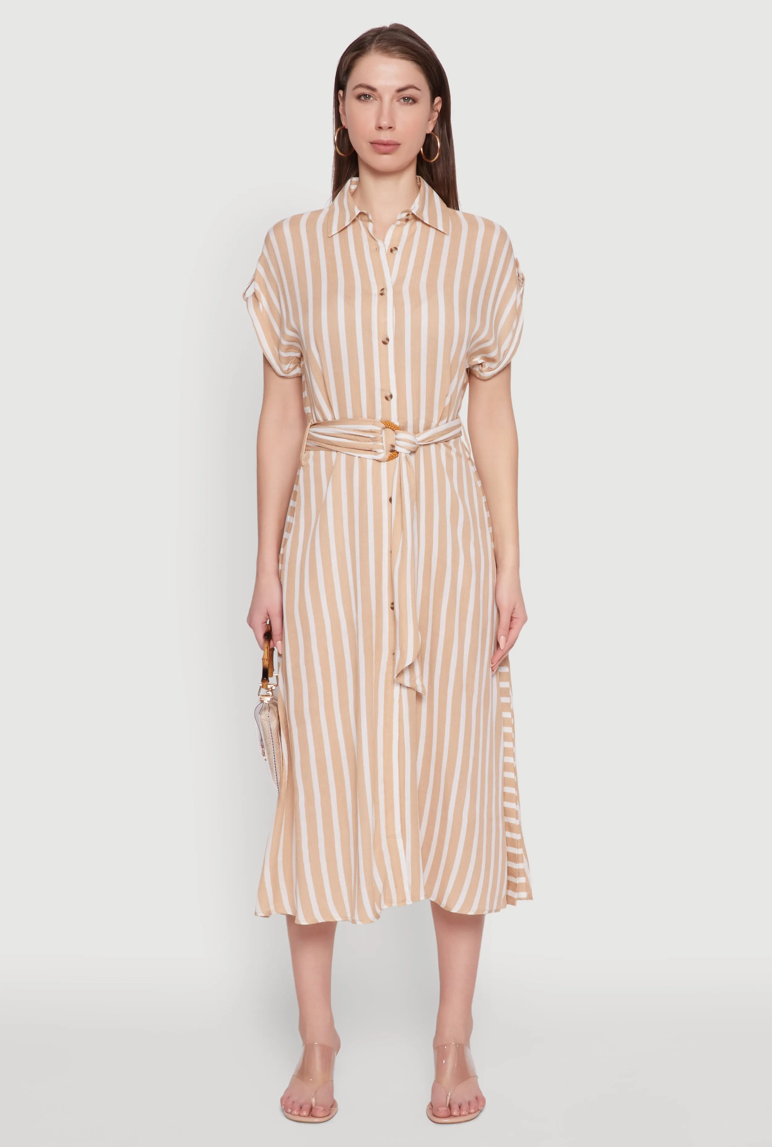 Chic Striped Shirt Dress with O Ring Tie Waist Belt sold by Rainbow product image thumbnail 2