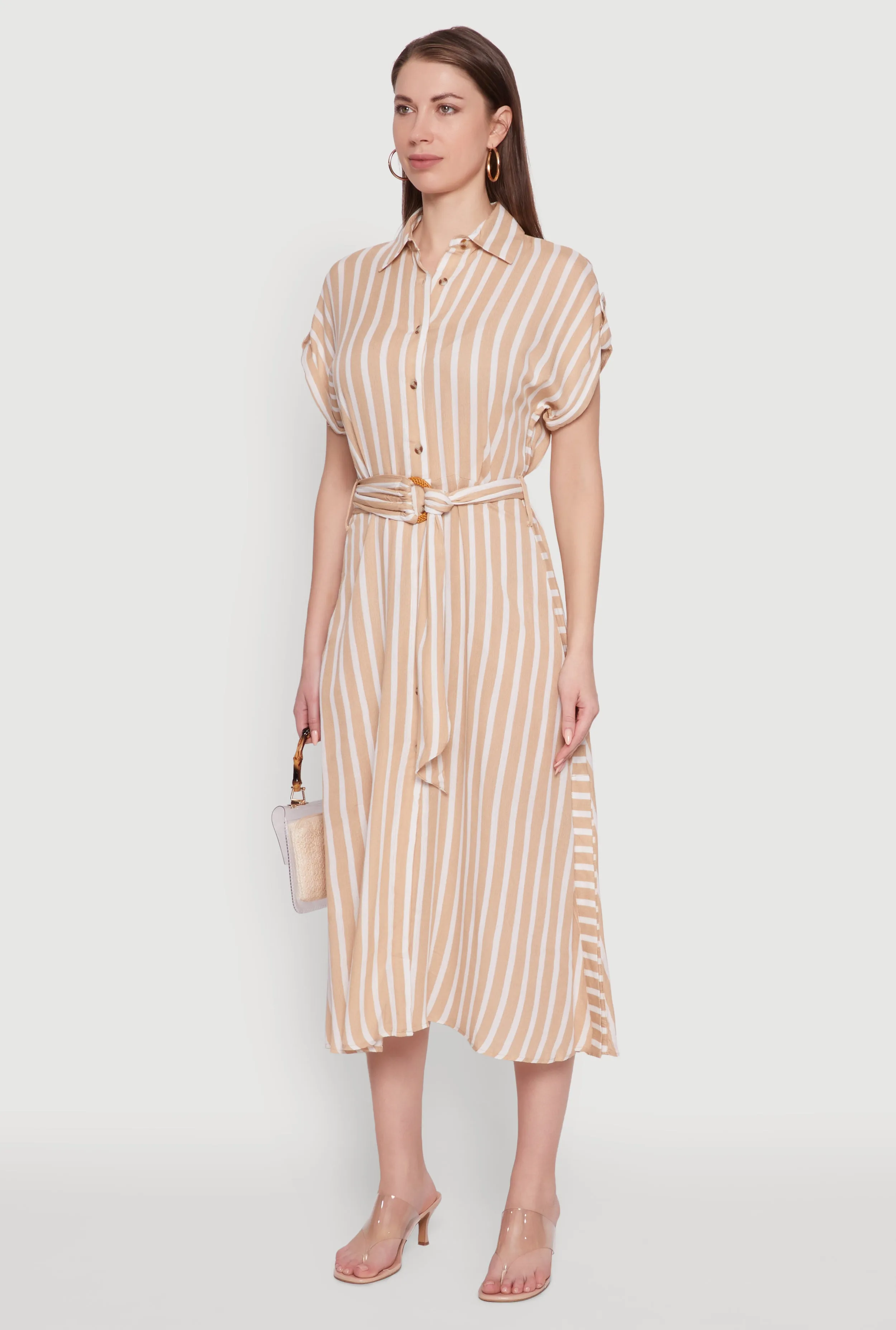 Chic Striped Shirt Dress with O Ring Tie Waist Belt sold by Rainbow product image thumbnail 3