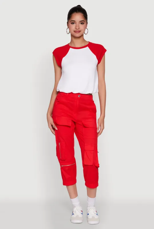 Madden Girl Raglan Sleeve Bubble Hem Crop Top sold by Rainbow