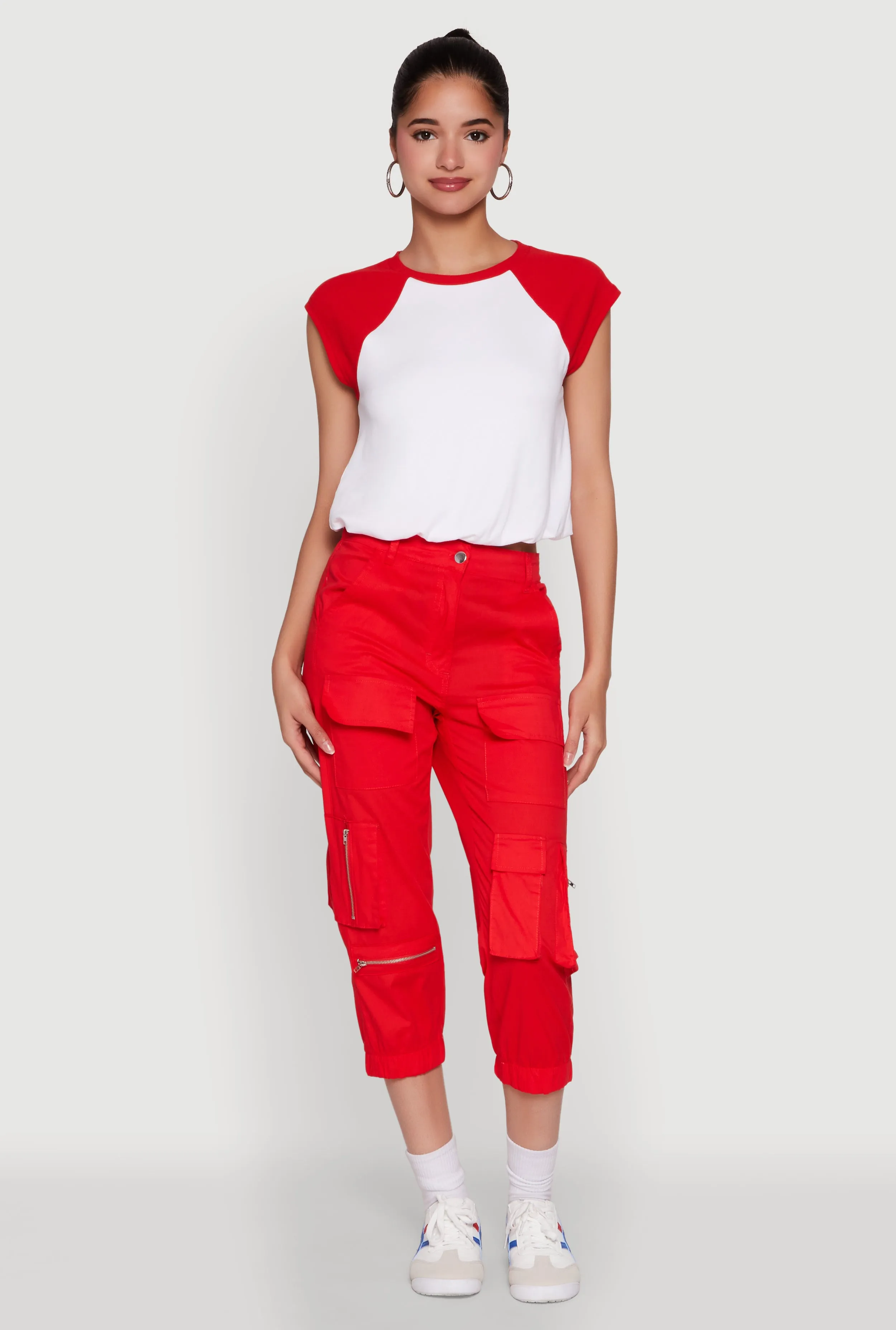 Madden Girl Raglan Sleeve Bubble Hem Crop Top sold by Rainbow