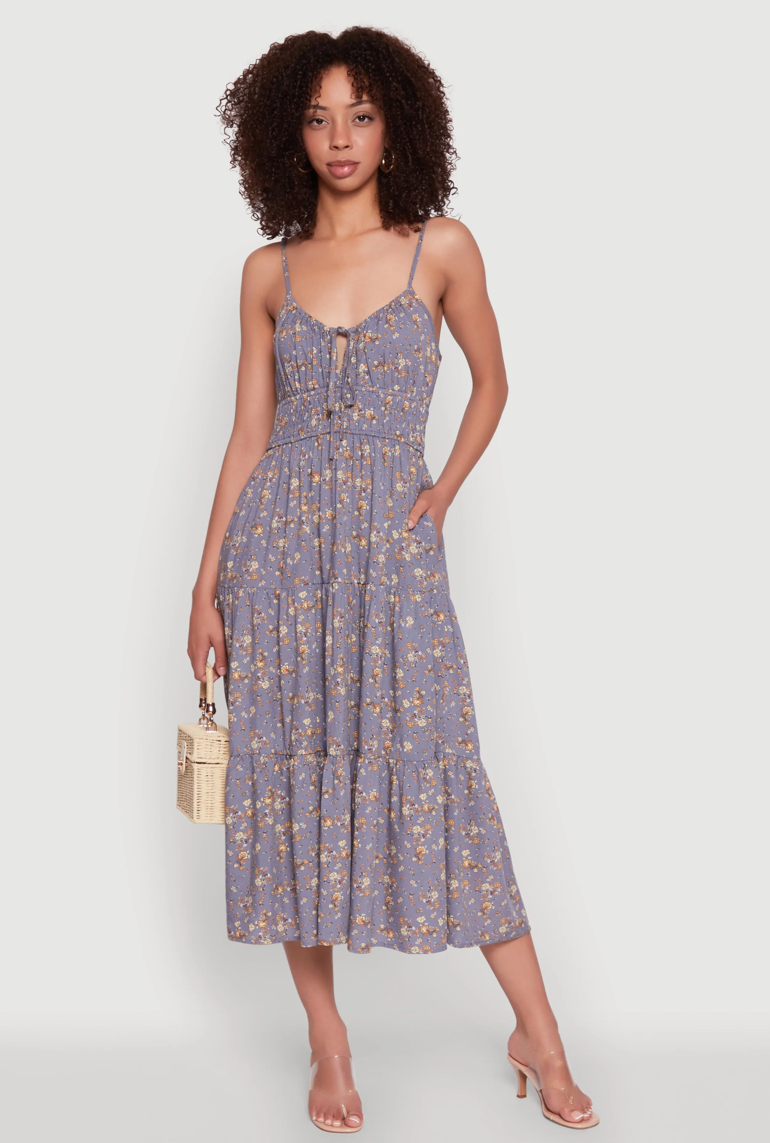 Ditsy Floral Tiered Sundress with Tie Front Keyhole sold by Rainbow