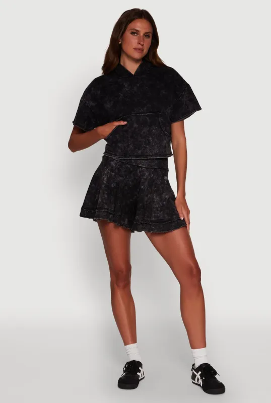 Trendy Mineral Wash Ruffle Tiered High Waisted Shorts sold by Rainbow