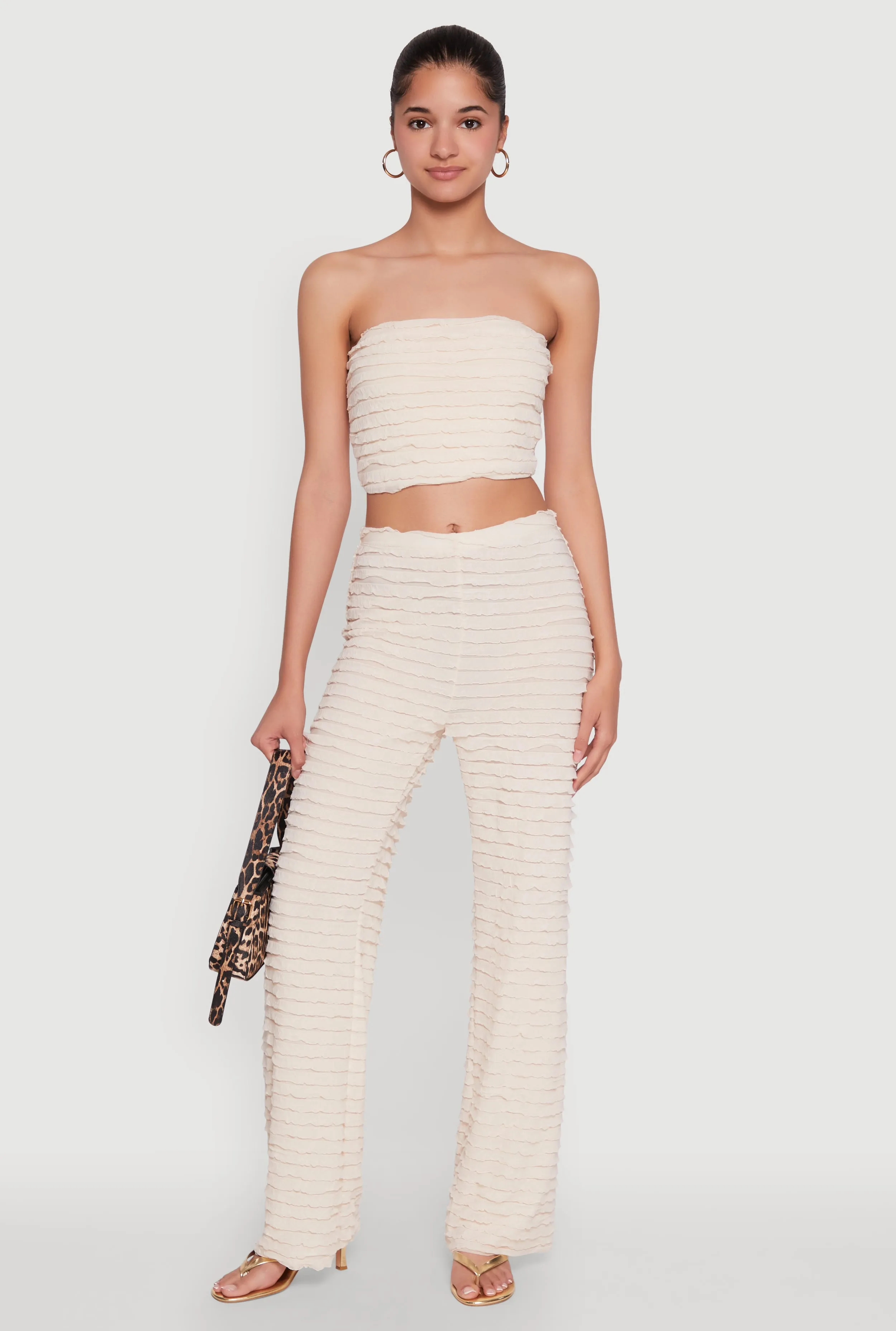 Trendy Mesh Lettuce Edge Tube Top with Cropped Hem sold by Rainbow product image thumbnail 3