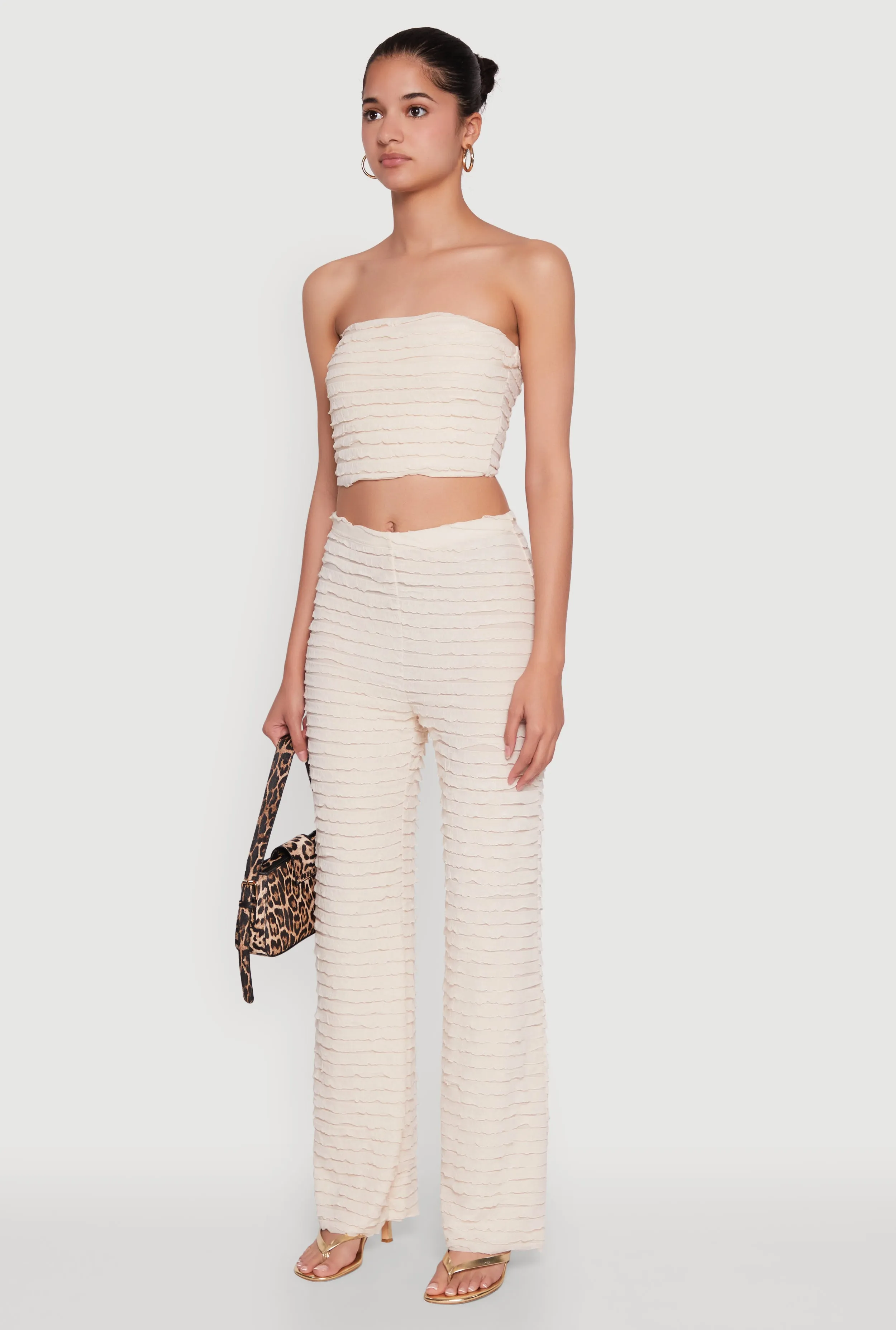 Trendy Mesh Lettuce Edge Tube Top with Cropped Hem sold by Rainbow product image thumbnail 5