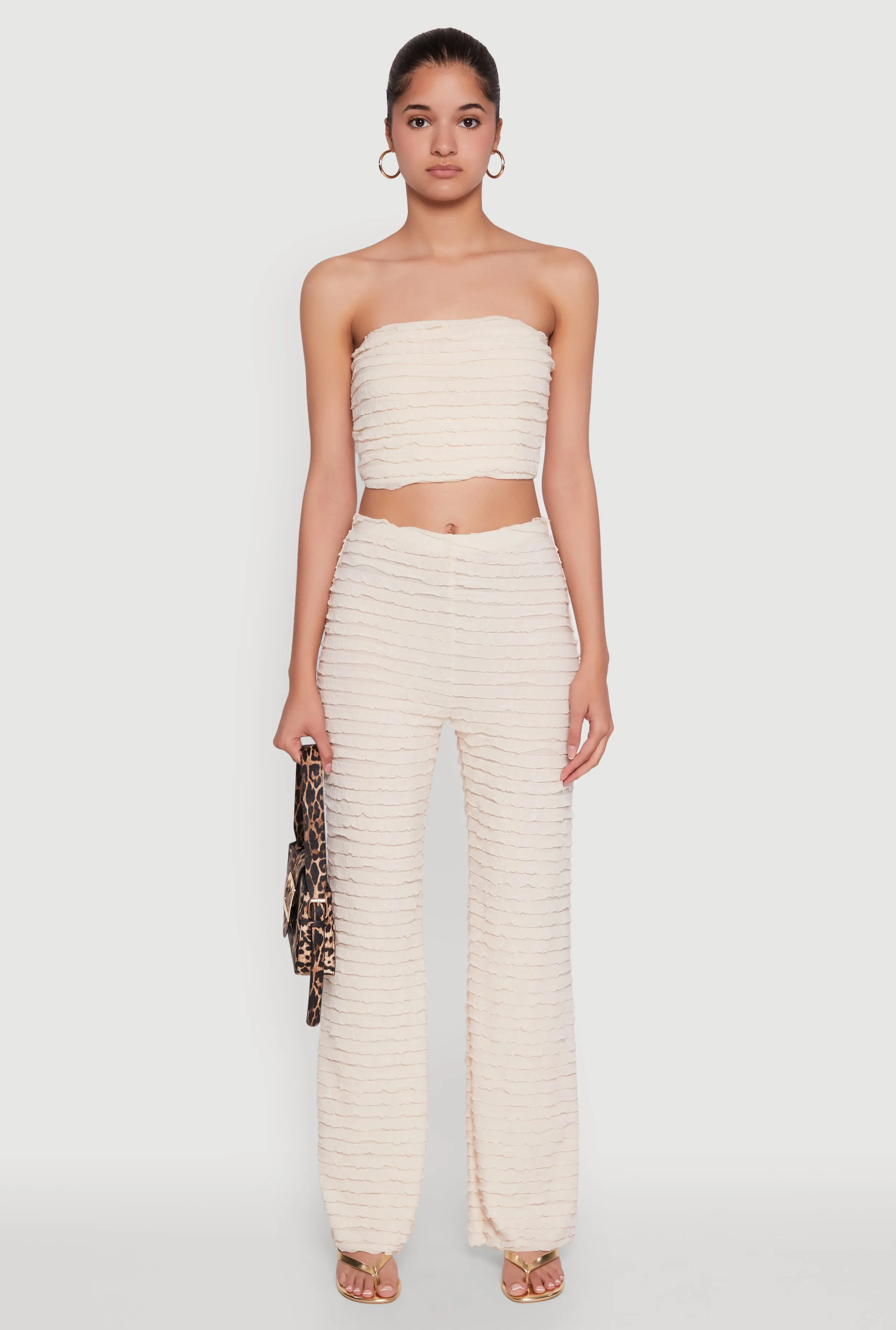 Trendy Mesh Lettuce Edge Tube Top with Cropped Hem sold by Rainbow product image thumbnail 2