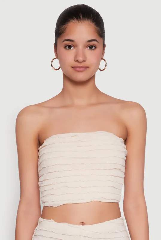 Trendy Mesh Lettuce Edge Tube Top with Cropped Hem sold by Rainbow