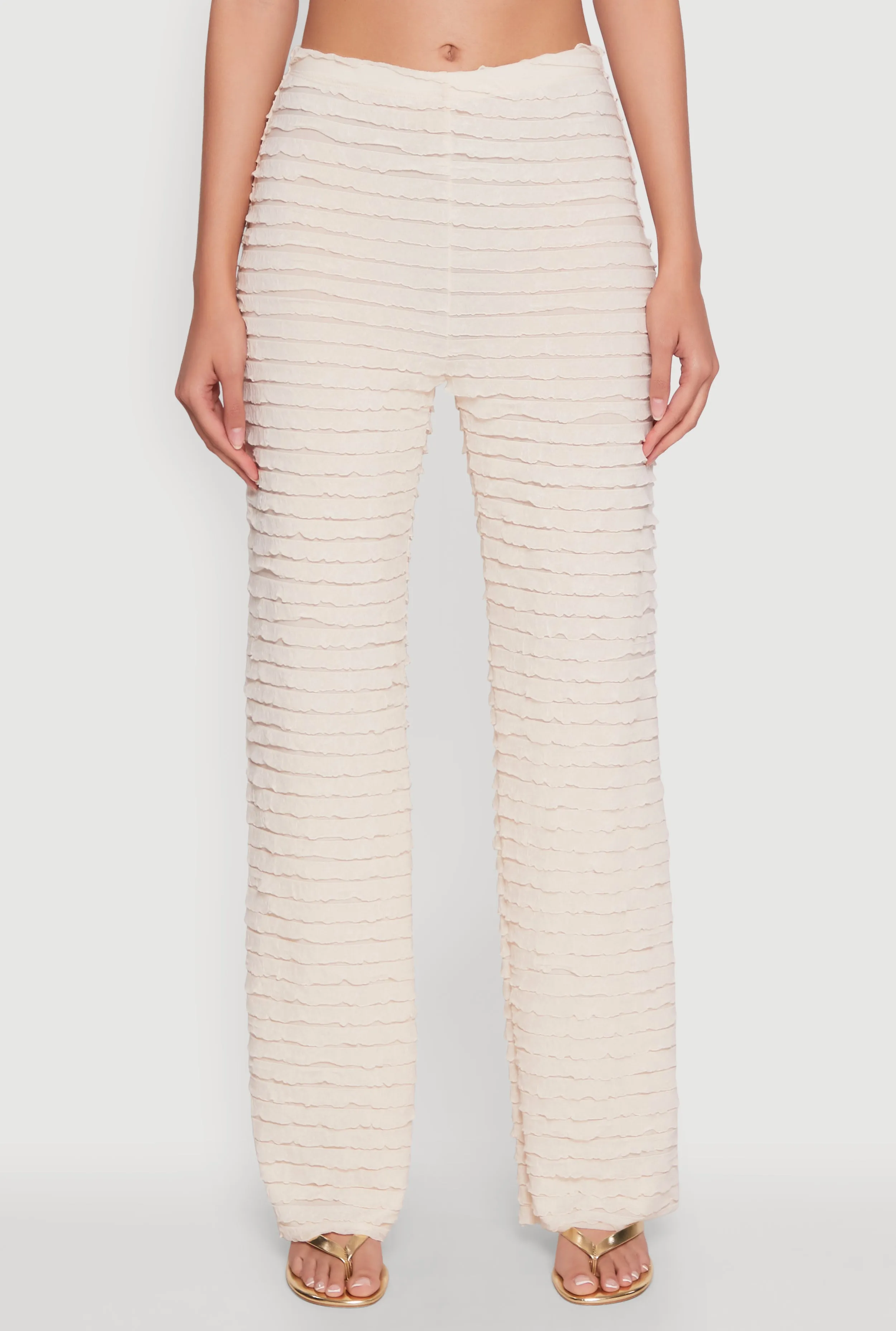 Mesh Lettuce Edge Ruffle Casual Straight Pants sold by Rainbow product image thumbnail 3