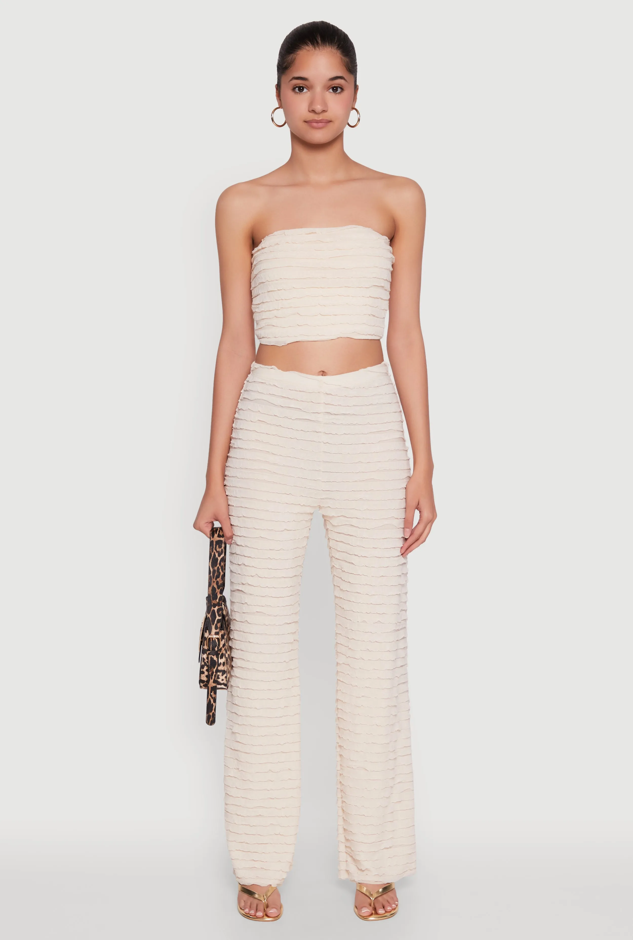 Mesh Lettuce Edge Ruffle Casual Straight Pants sold by Rainbow