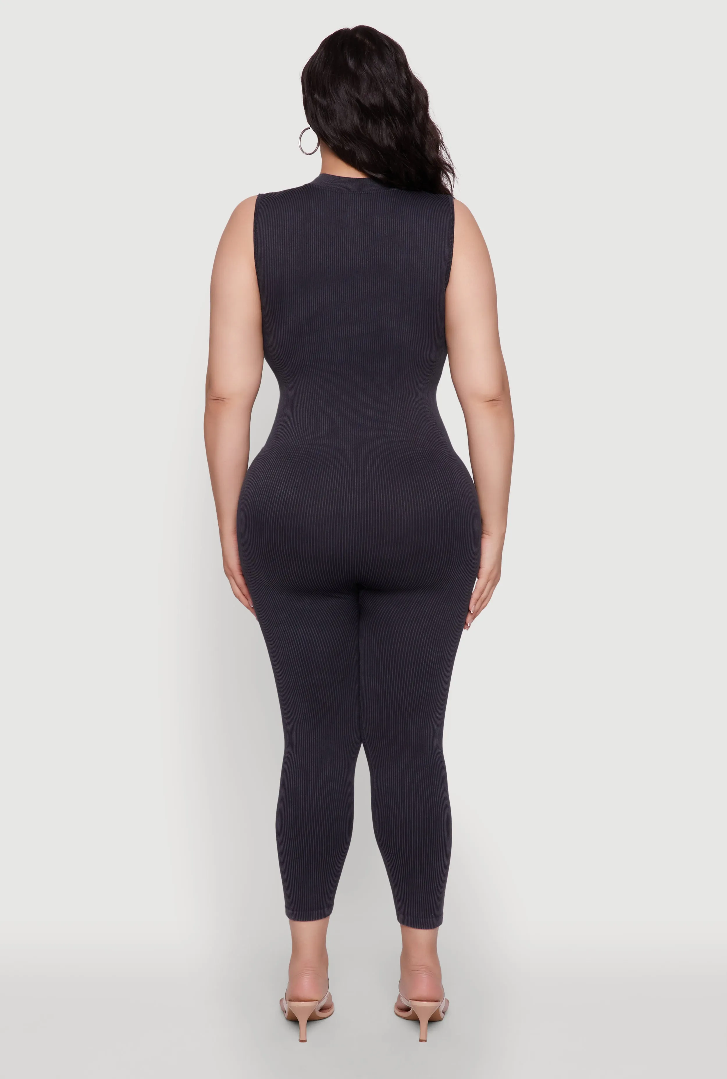 Seamless Ribbed Knit Sleeveless Jumpsuit with Zip Neck sold by Rainbow product image thumbnail 5