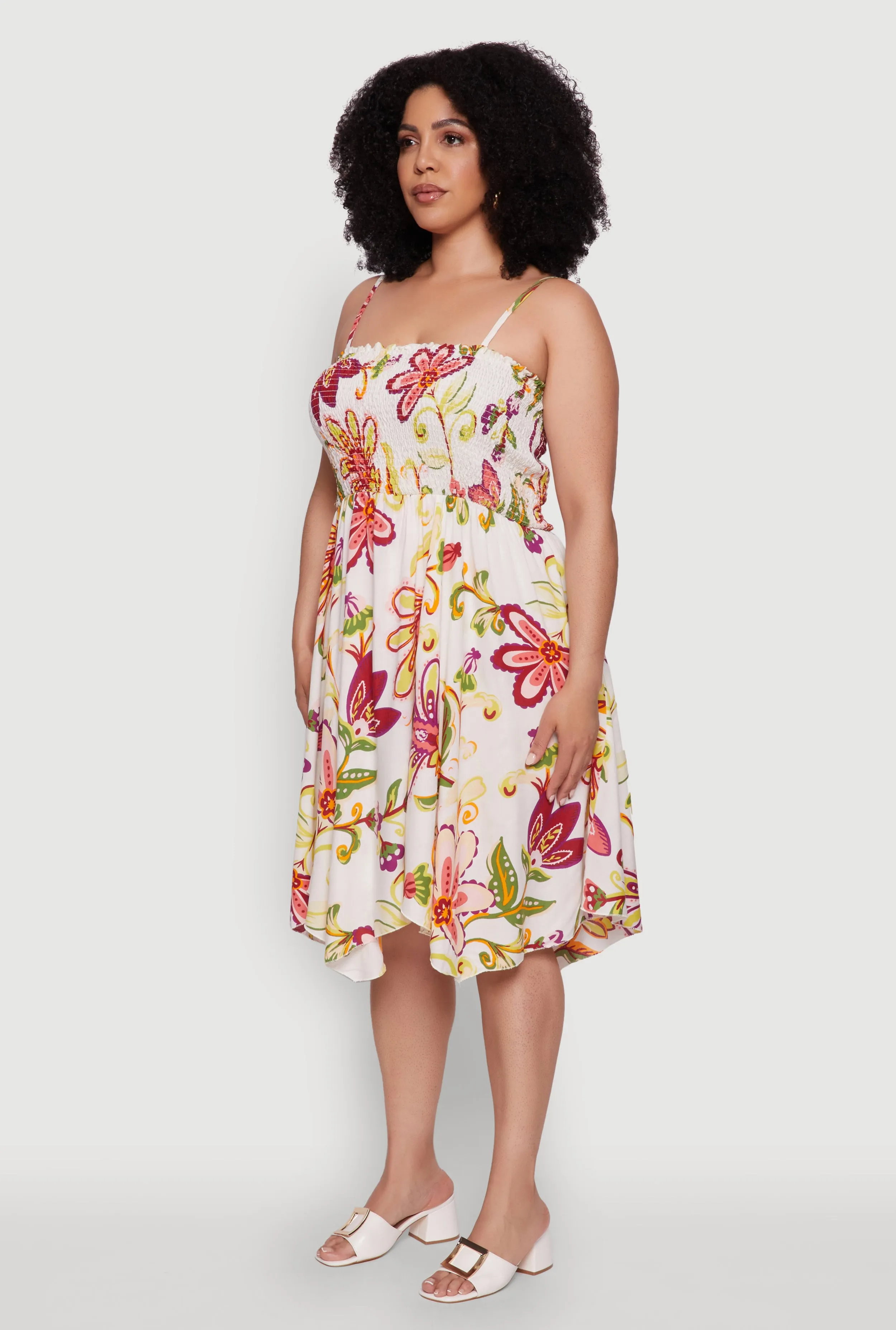 Plus Size Floral Sleeveless Sundress with Square Neck and Sharkbite Hem sold by Rainbow product image thumbnail 3