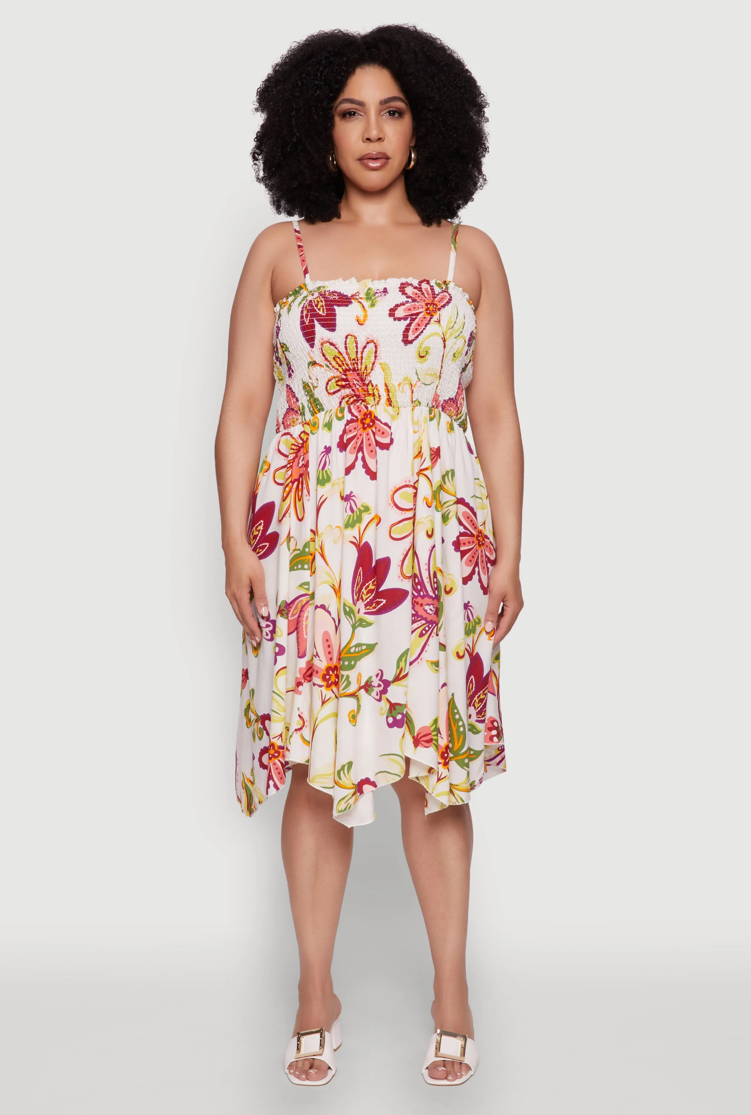 Plus Size Floral Sleeveless Sundress with Square Neck and Sharkbite Hem sold by Rainbow product image thumbnail 2