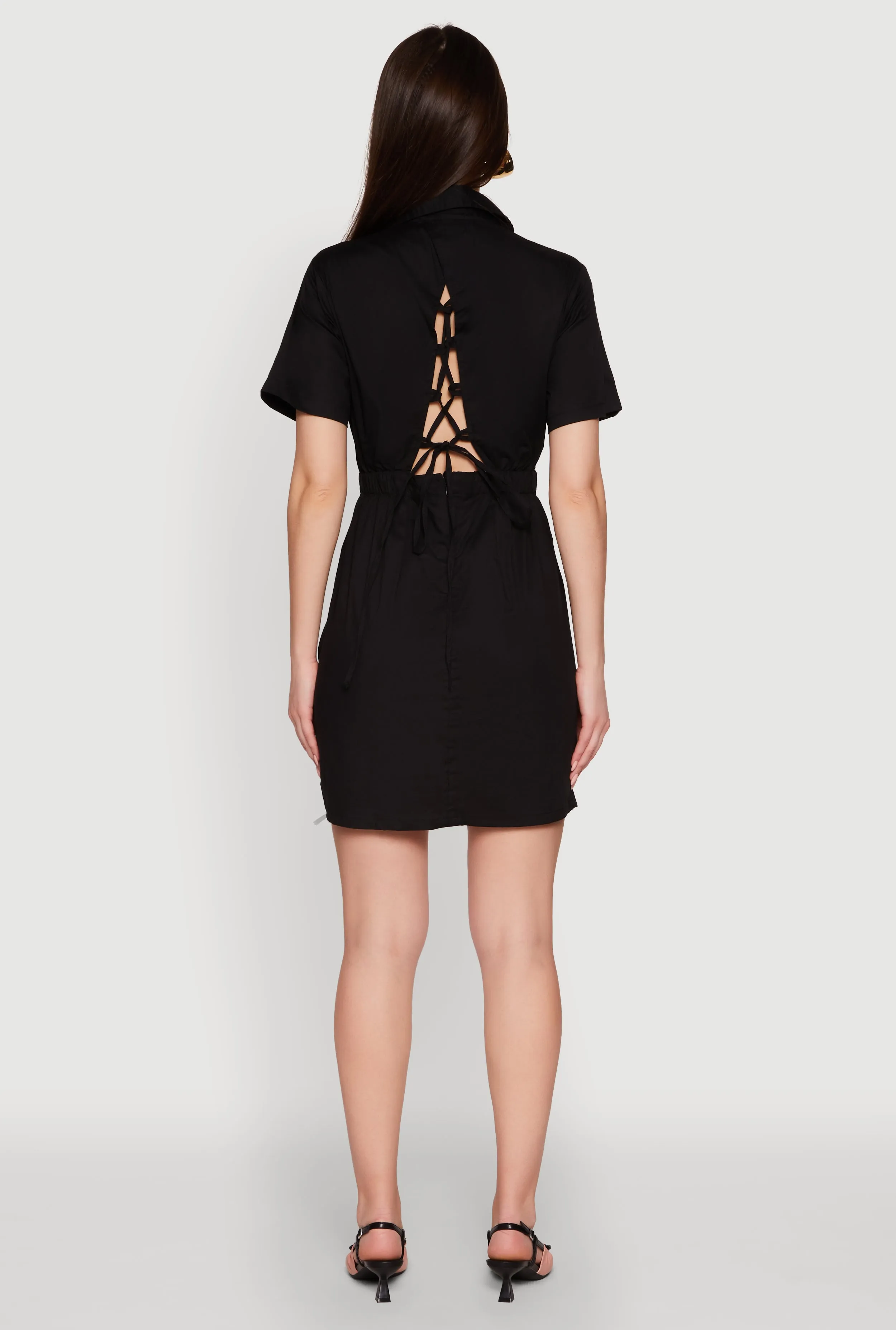 Lace Up Back Button Front Cut Out Mini Dress sold by Rainbow product image thumbnail 5