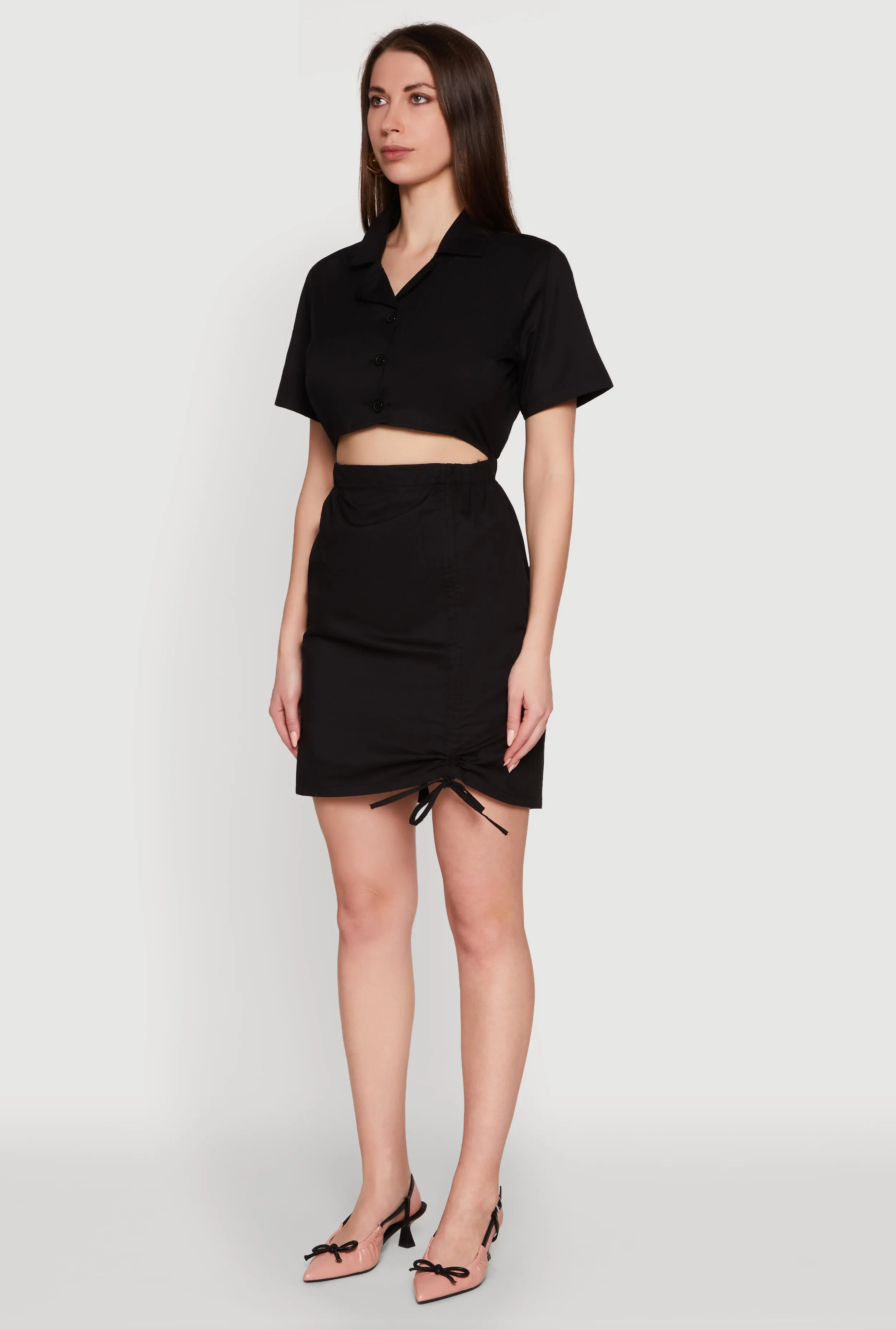 Lace Up Back Button Front Cut Out Mini Dress sold by Rainbow product image thumbnail 3