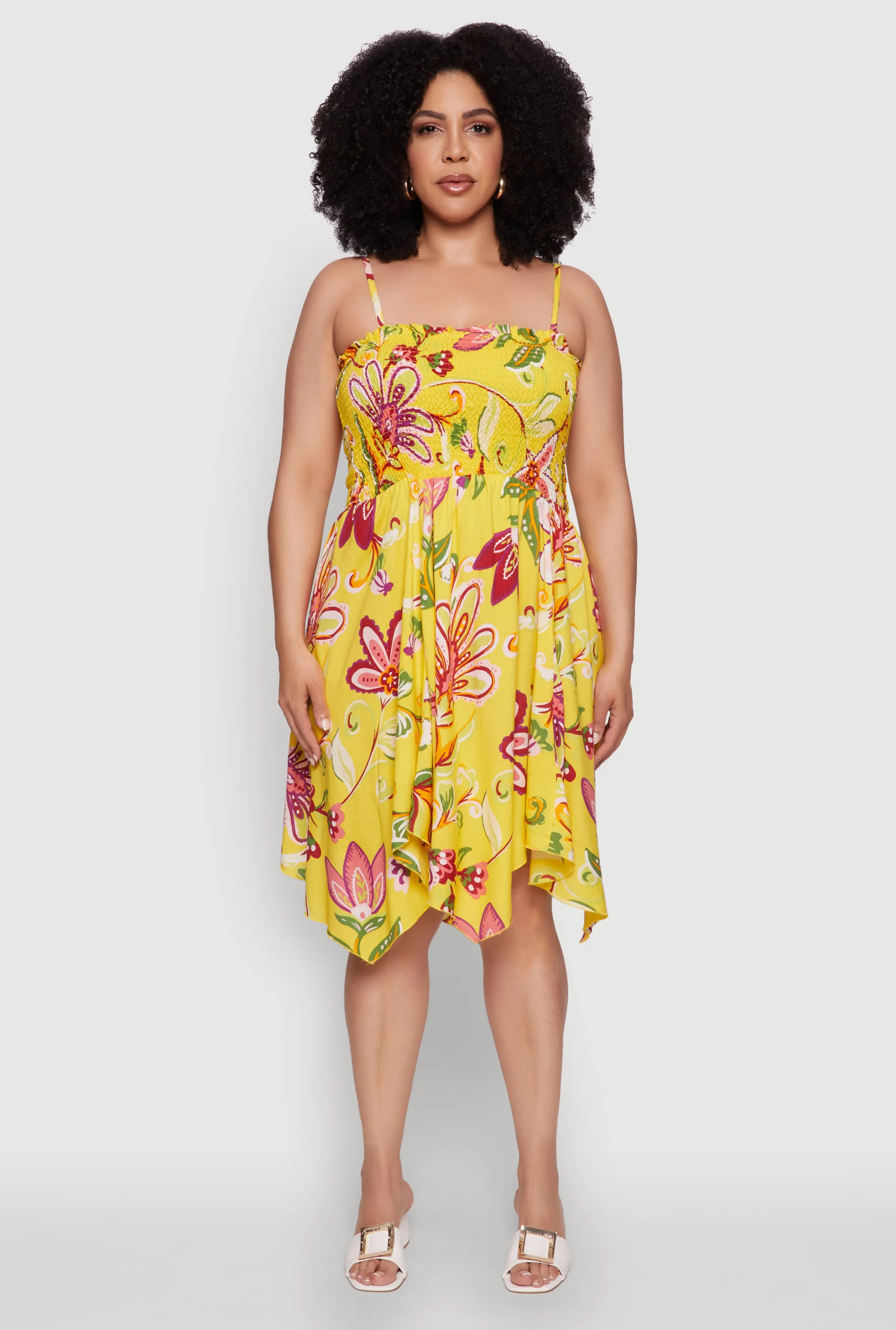 Plus Size Floral Sleeveless Sundress with Square Neck and Sharkbite Hem sold by Rainbow product image thumbnail 2