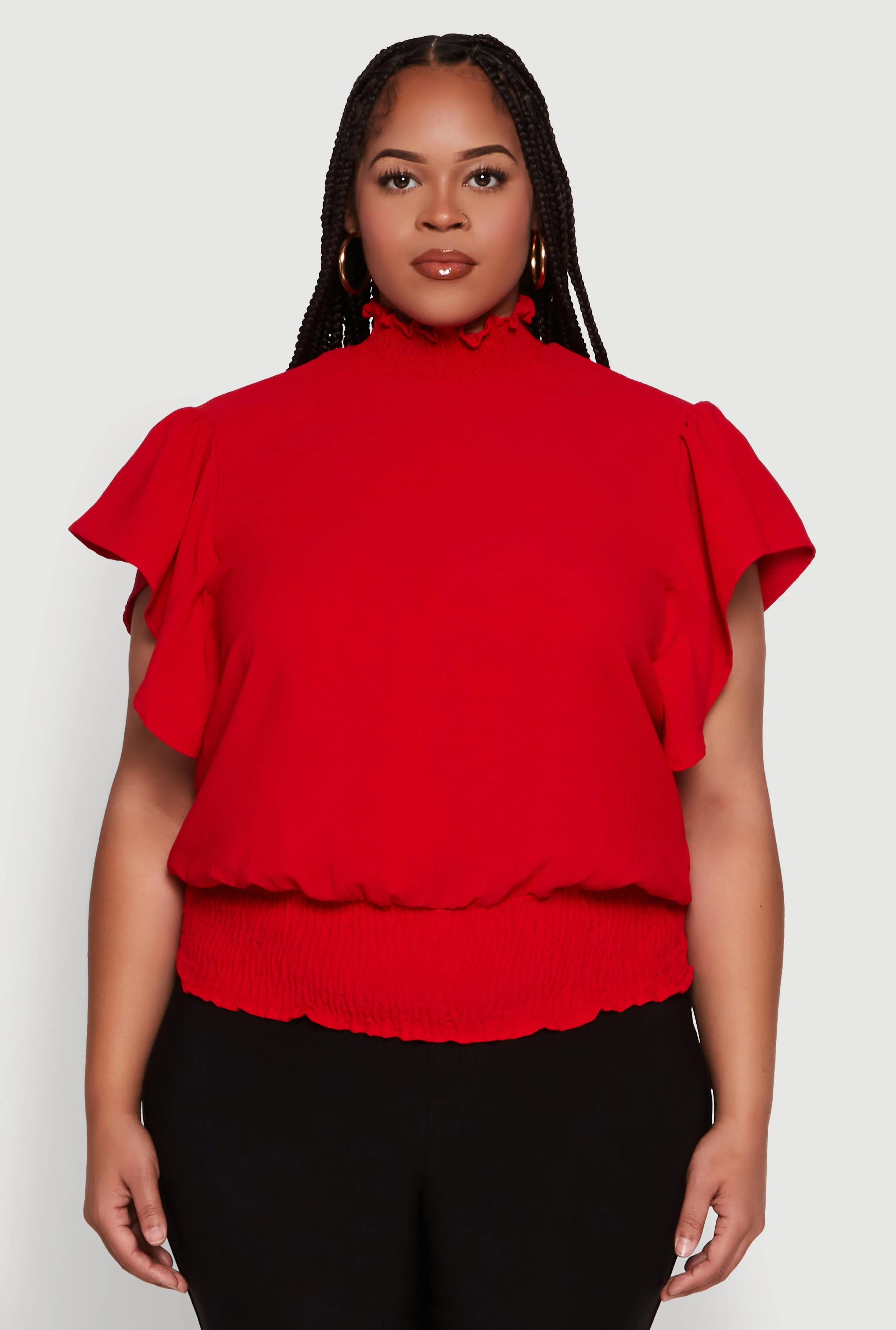 Plus Size Chic Crepe Knit Flutter Sleeves Mock Neck Blouse sold by Rainbow product image thumbnail 2