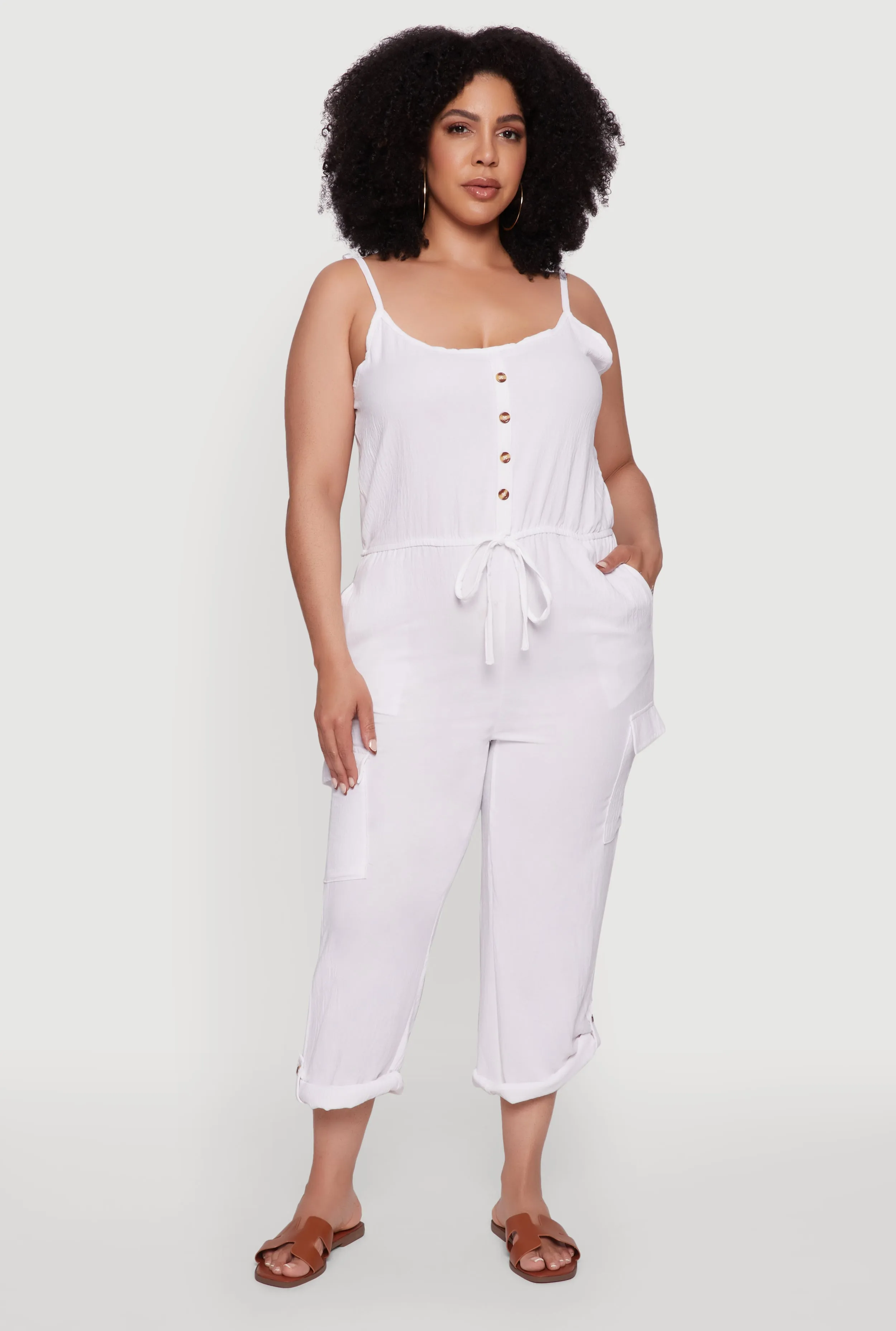 Plus Size Sleeveless Cargo Jumpsuit with Rolled Cuffs sold by Rainbow